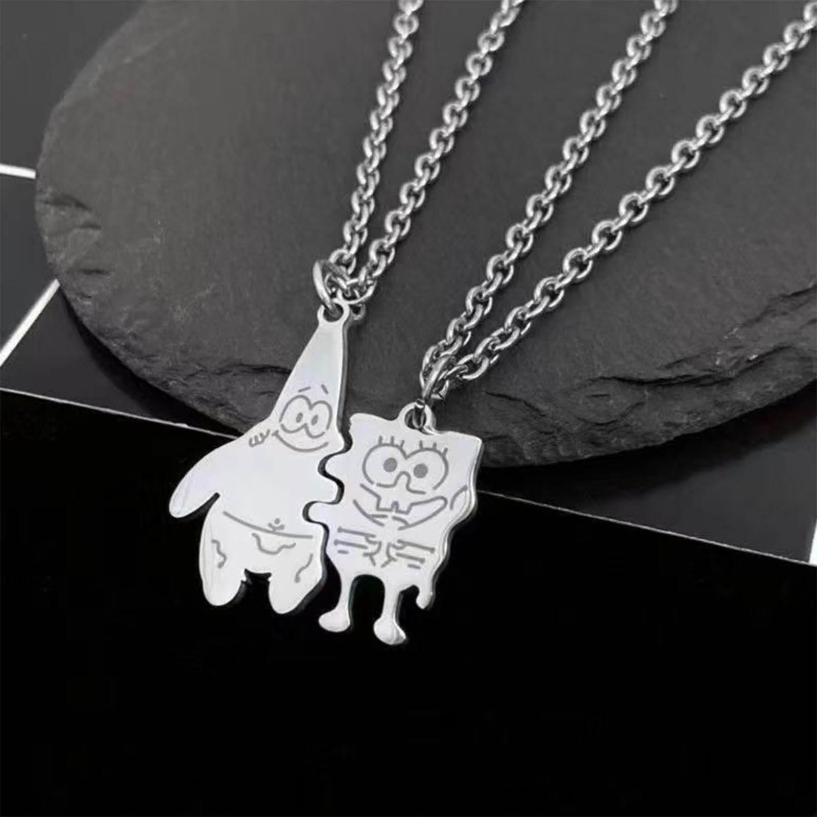 Paar Halskette, 2 Stücke Anime und Pai Starpaar Halskette, Schmuckketten Set, exquisite silberne Patrick Star Pendant , Kawaii Schmuck Junge und Mädchen, Kinder Geschenkgeschenk Freundschaft Kette