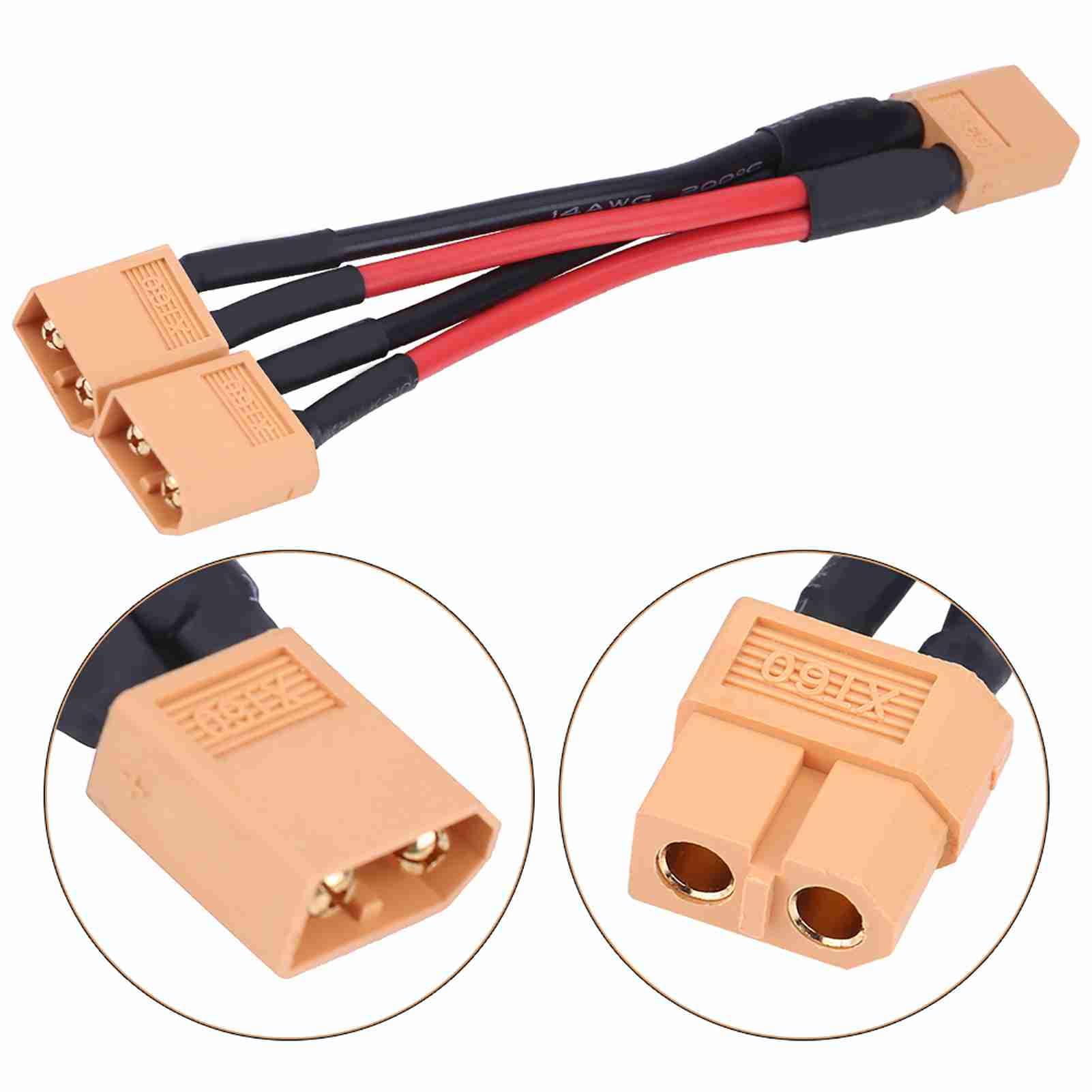 Câble Parallèle XT60 – Adaptateur 1 Femelle Vers 2 Mâles – 14AWG – Gaine Silicone – Pour Batteries LiPo RC – Accessoire Voiture Et Drone
