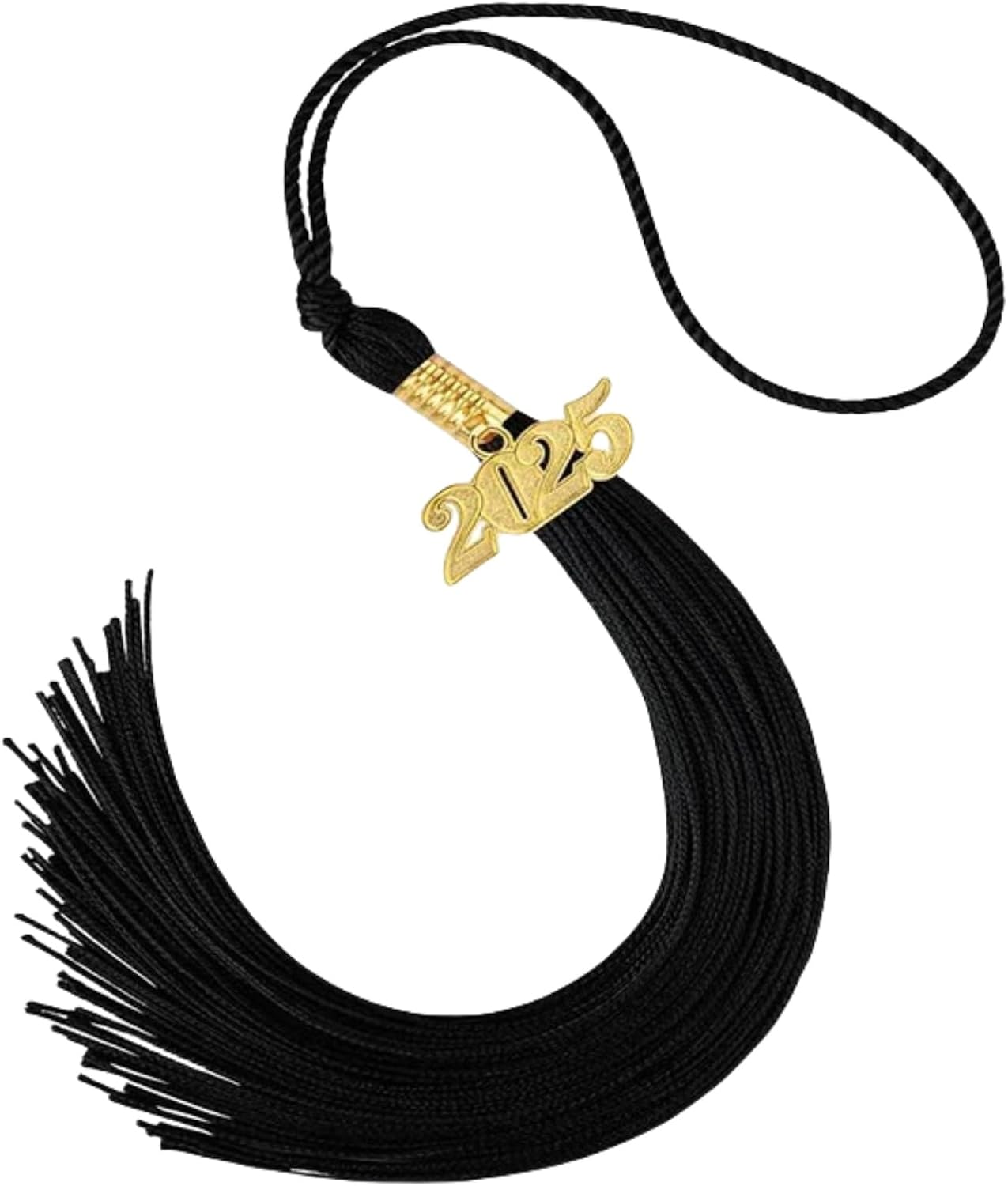 2025 Tassel Graduation Black 9", Elegant Black Tassel with 2025 Year Charm Gold Date Drop, Tassels for Graduation Cap 2025