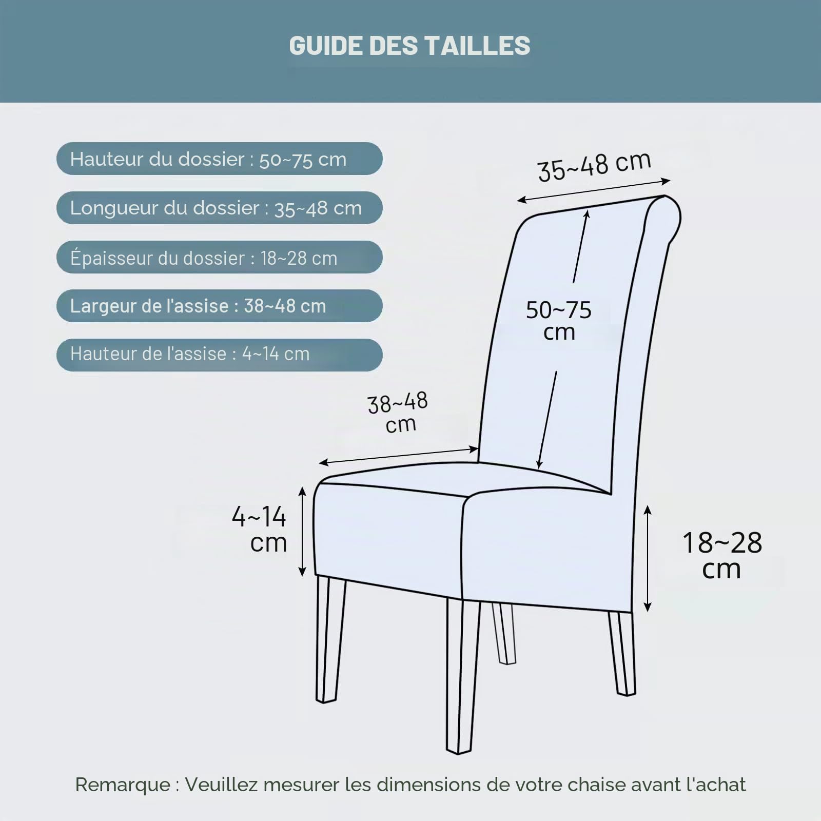 CMAKER Lot de 6 housses de chaise de salle à manger en velours extensible avec dossier haut en élasthanne élastique lavable amovible XL Beige