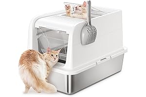 Courpal® Stainless Steel Cat Litter Box with Lid: Top Side 2-Door Large Litter Box