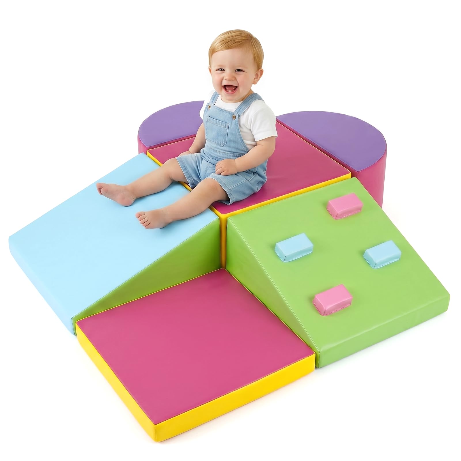 Kids Soft Play Set, 6 Pieces Indoor Toddler Climbing Blocks with PU Leather, Baby Foam Toys for Climb and Crawl Sliding Activity Structure (6 Pcs) — image 1