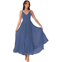 V-Neck Pleated Bridesmaid Dresses for Women Chiffon Spaghetti Straps Pleates Long Formal Wedding Guest Dress