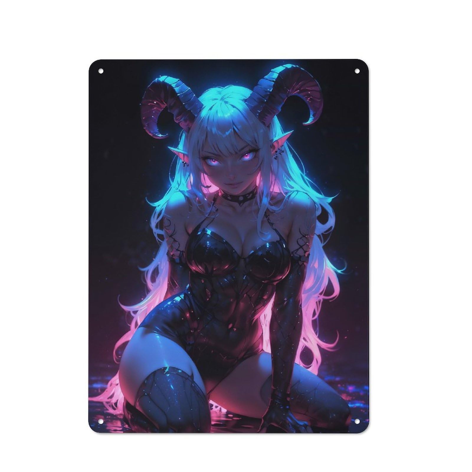 Junmoney Style-10 Neon Succubus Industrial Metal Wall Decor 40X30cm, Metal Wall Sign For Tool Room, Garage, Studio Or Home Bar