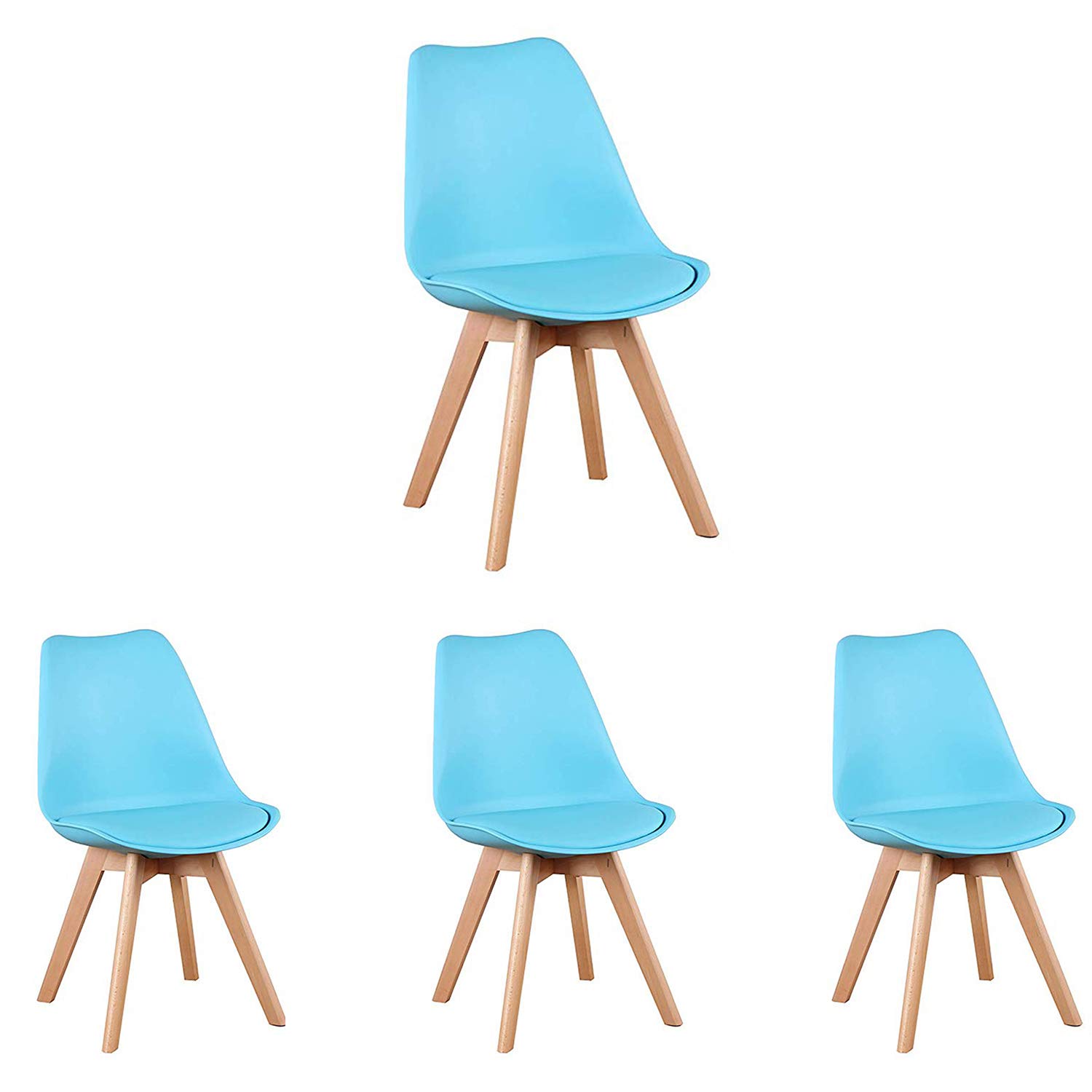 WV LeisureMaster Set of 4 Tulip Chairs for Dining Room/Living Room/Kitchen, Upholstered Dining Chairs, Soft Padded Seat, Ergonomic Shape Backrest,Blue