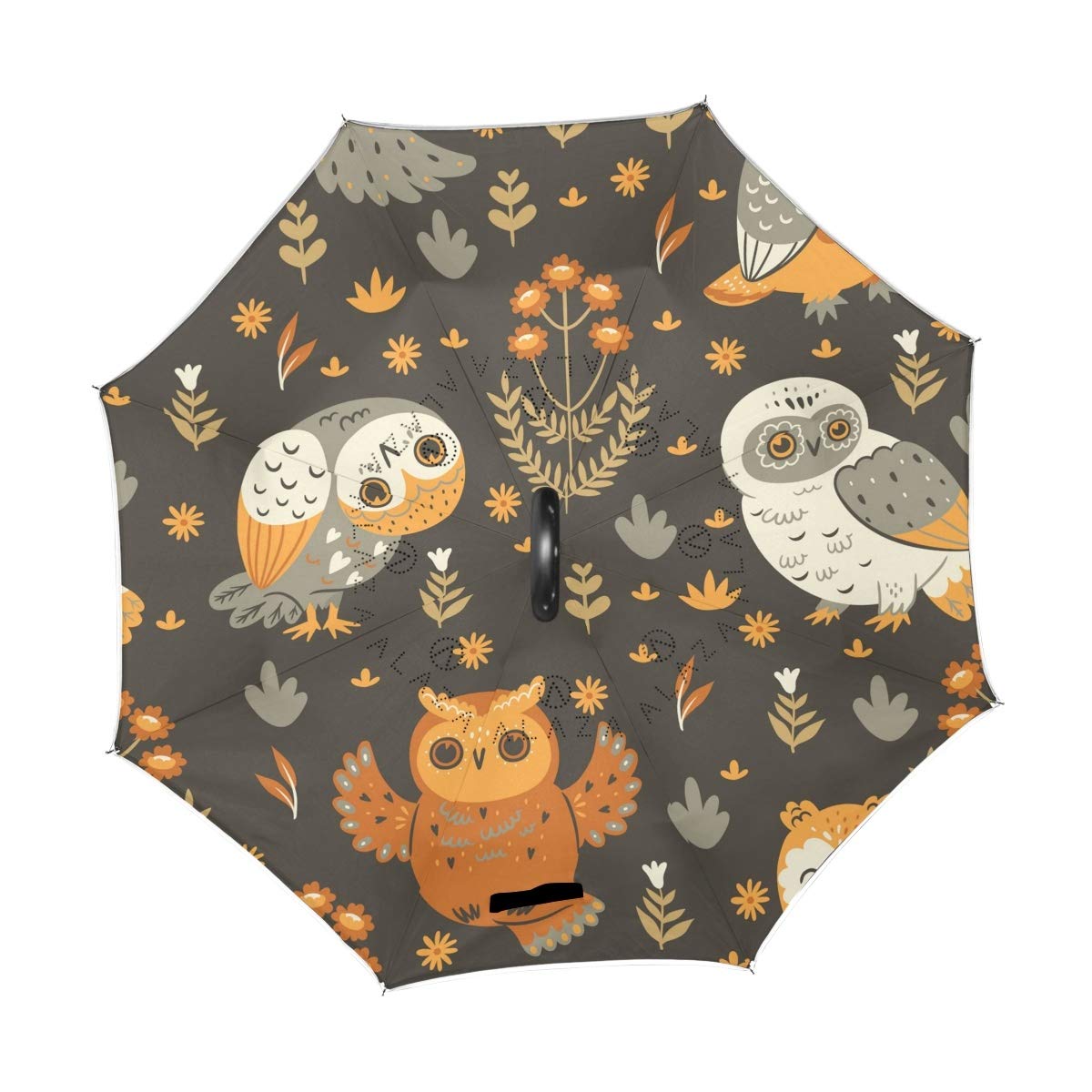 hengpai Brown Owls Reverse Inverted Inside Out Umbrella Cars Unigue Windproof UV Proof Double Layer for Women