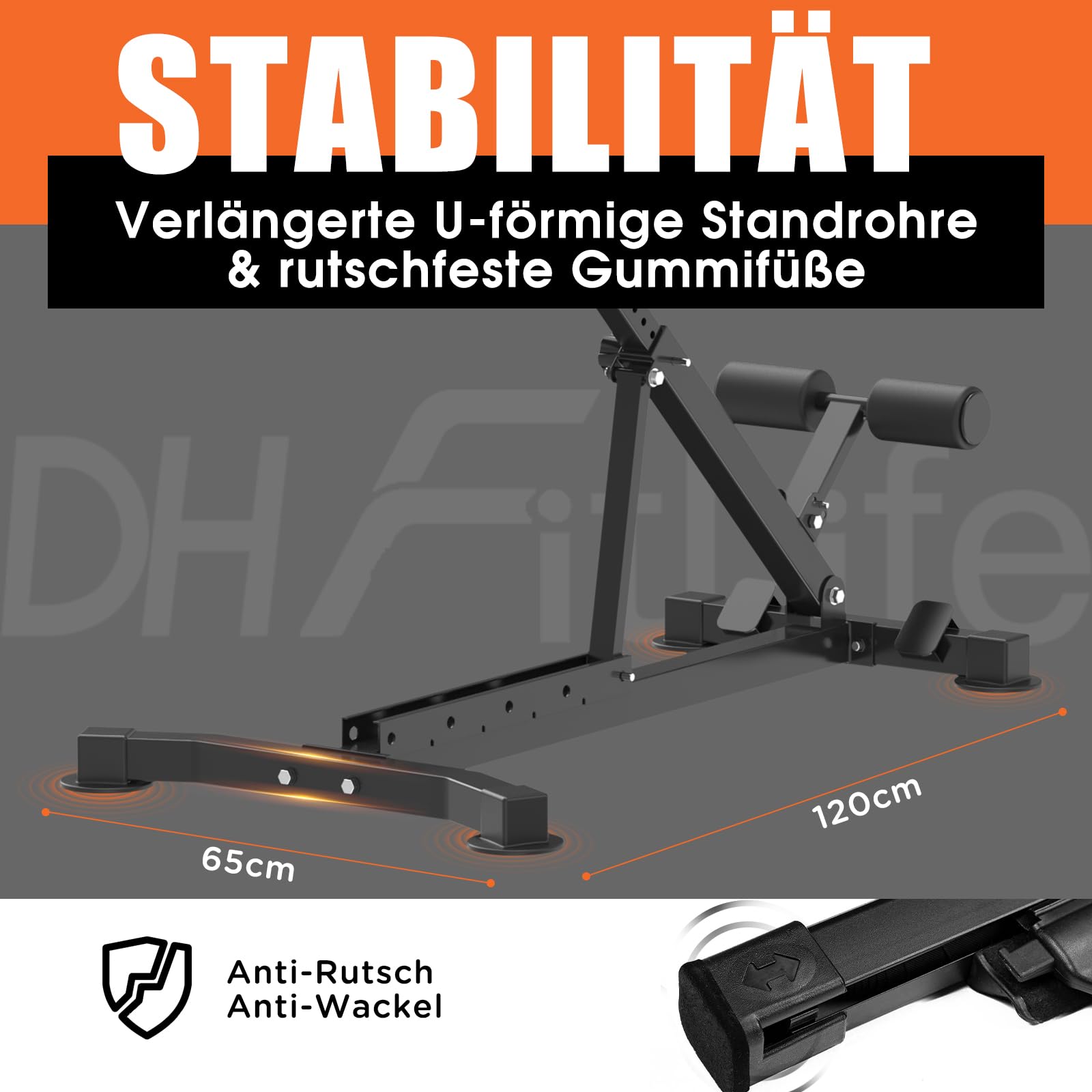 DH FitLife Rückenstrecker, 5-in-1 Hyperextension Rückentrainer bis 150 kg | Klappbar & verstaubar｜Bauchmuskeltrainer & Bauchtrainer｜Bizeps-Curls｜Dip-Training｜Roman Chair｜Verstellbare Hantelbank