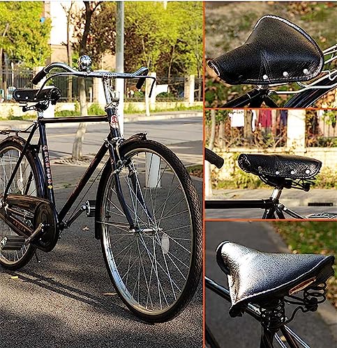 Unistrengh Vintage Bike Saddle, Classic Comfort Pu Leather Bicycle Bike Cycling Seat Retro Rivet Spring Cushion For Men Women (Black 01) #TOP4