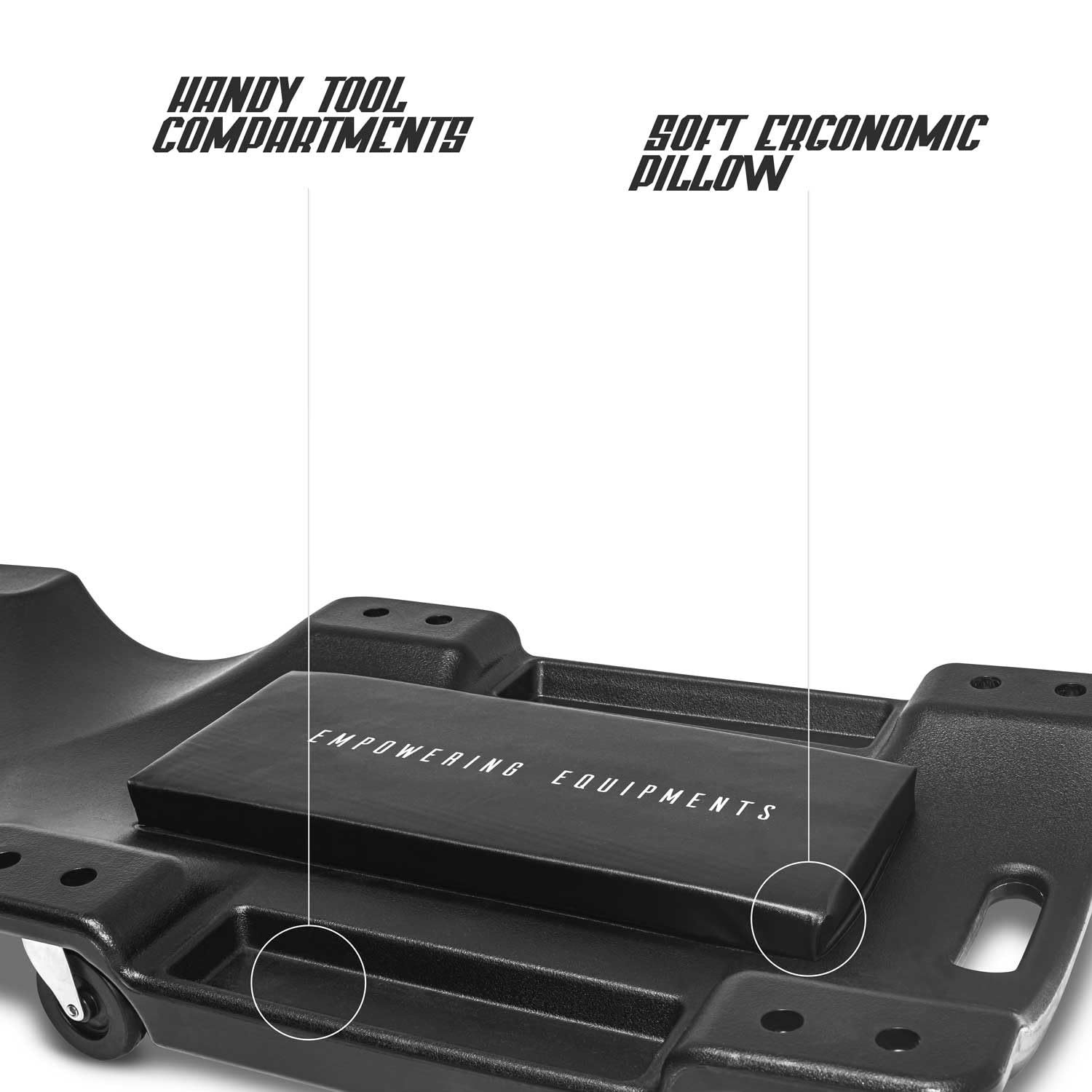 BOUDECH Snake - Carro bajo coche con reposacabezas, cojín lumbar y luz LED magnética orientable