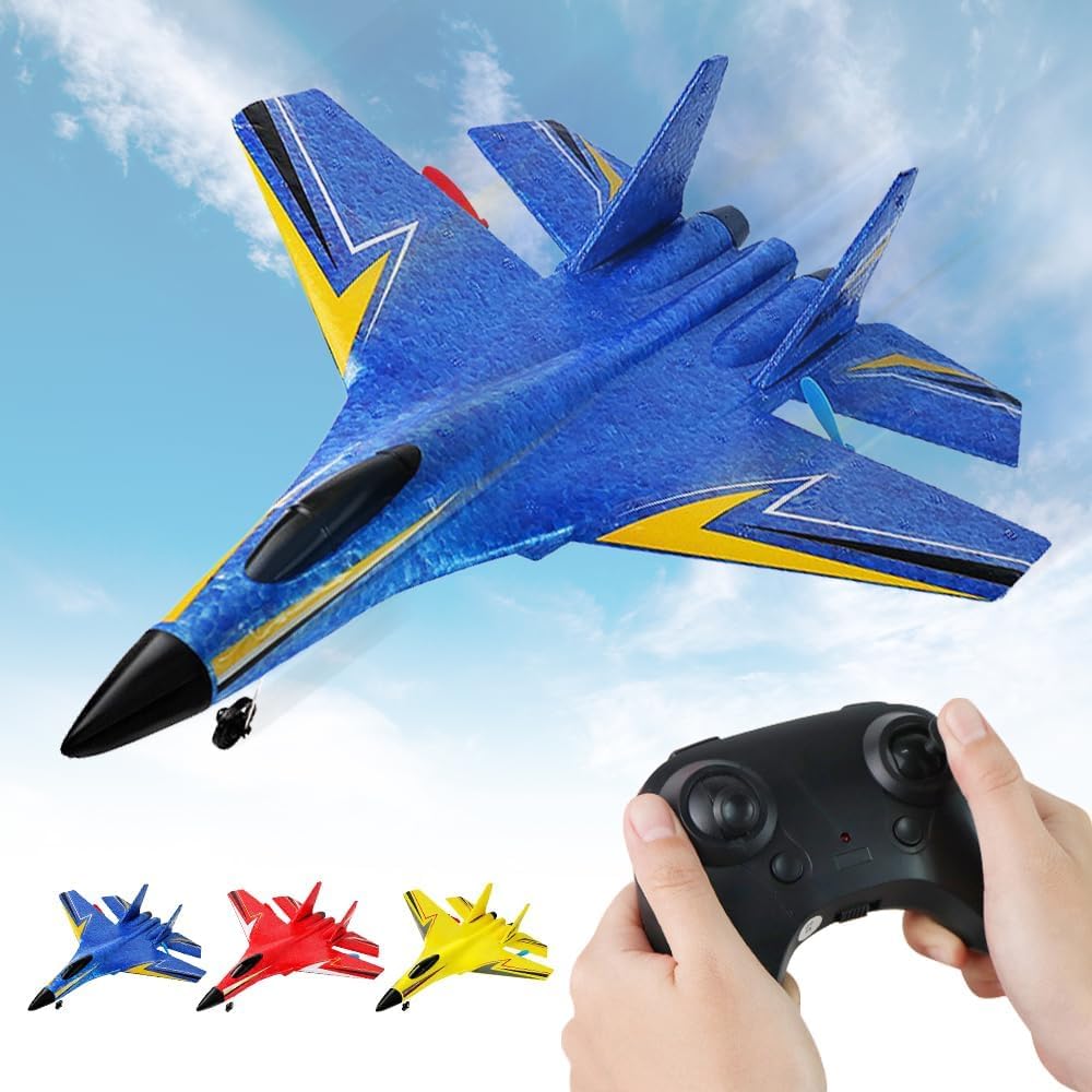 2026 Remote Control Wireless RC Airplane with LED Lights, 2.4GHz 2 Channels Foam Glider Rc Aircraft Long Range Outdoor Flying Toy for Kids Beginners Adults blue