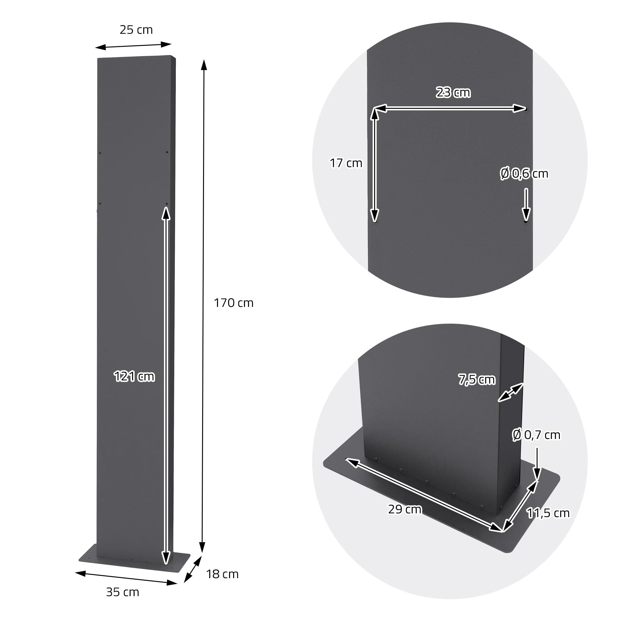 ECD Germany Buzón Autoportante de Acero Inoxidable Antracita Exterior con Soporte Poste 170cm Casillero Moderno con Compartimento para Periódicos y Cerradura con 2 Llaves Incluidas