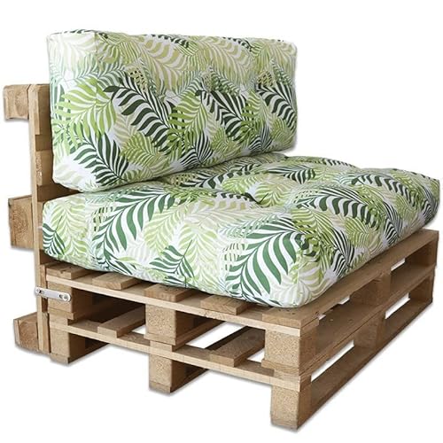 Ventadecolchones - Cojines para palets europalé, Conjunto de Cojines para Sofá Palet Acolchado: Respaldo 120x40 cm + Asiento 120x80 cm desenfundables - Loneta Exterior Antimanchas Hojas Verdes - imagen 3