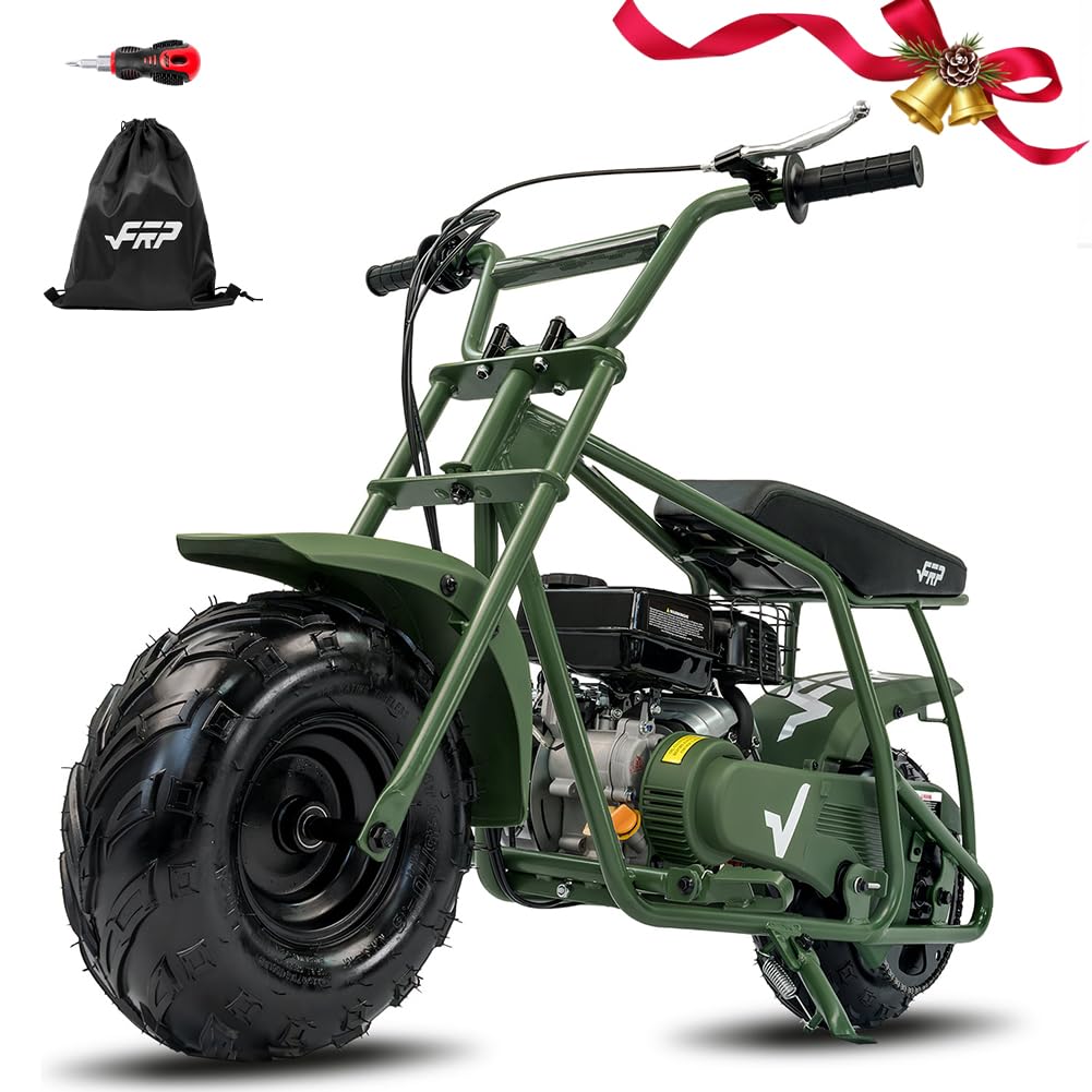 FRP Mini Dirt Bike GMB100 Basic, New 99CC Gas Powered Mini Bike 4-Stroke 3HP, Off-Road for Kids/Adult, Trail Up to 28 Mph, Weight Support Up to 220 LBS,Green