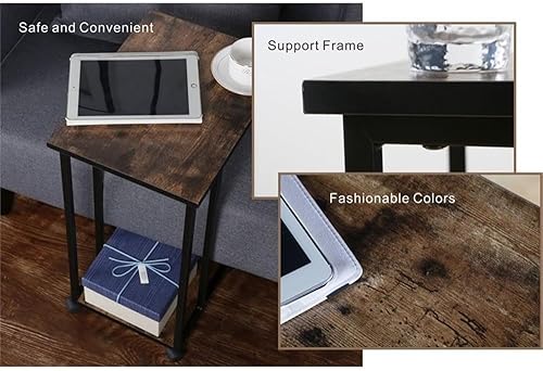 Miniatura 14 de JJS Mesa lateral C para sofá, sala de estar, mesa de aperitivos que se desliza debajo para espacios pequeños, roble/blanco blanco (Oak/White),Marrón