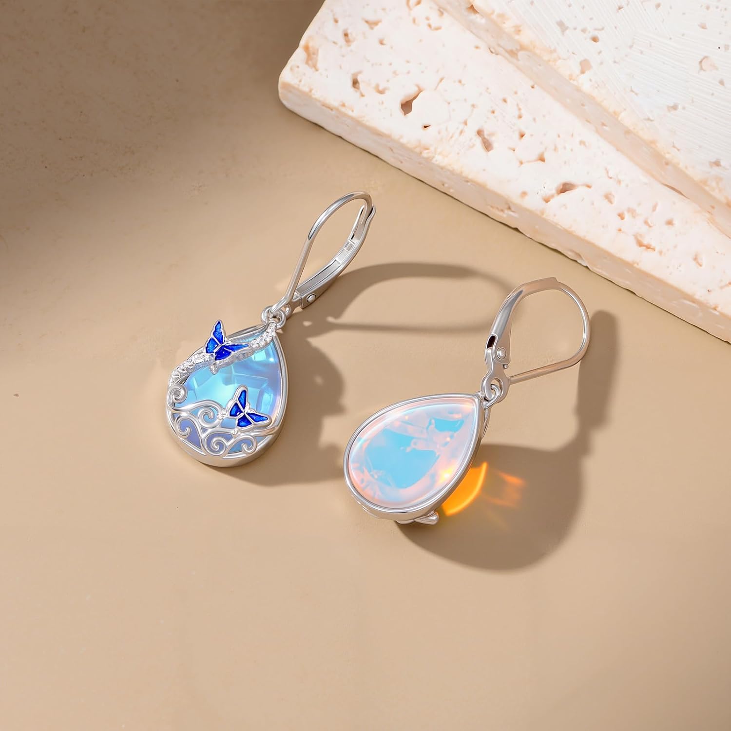 Teardrop Butterfly/Dragonfly/Bee Dangle Earrings for Women 925 Sterling Silver Moonstone Turquoise Earrings Animal Jewelry Valentines Day Mothers Day Gifts for Women - Image 3