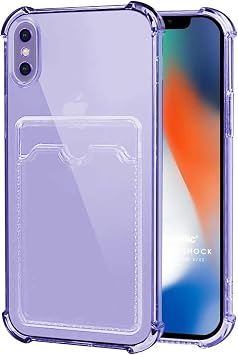 Ehr. iPhone XS Max Compatible Camera Protected Card Holder Corners Airbag Design Anti-Shock Transparent Silicone Case (Purple, iPhone XS Max)