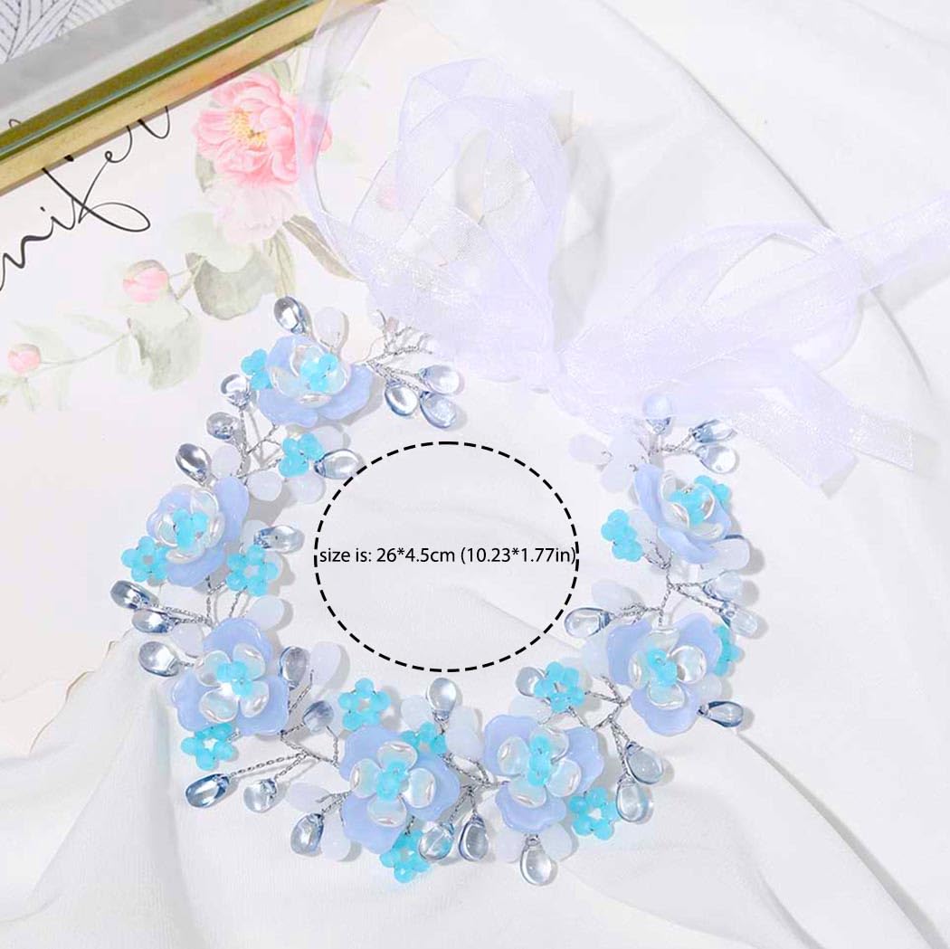Campsis Haarschmuck mit blauen Blumen für Mädchen, glitzerndes