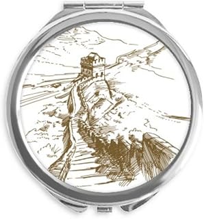 The Great Wall China Landmark Sketch Hand Compact Mirror Round Portable Pocket Glass
