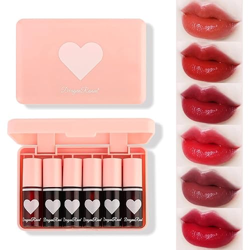 Miniling Juego de 6 colores de tinte de labios, mini lápiz labial líquido coreano brillante, multiuso y tinte de mejillas, vaso antiadherente de