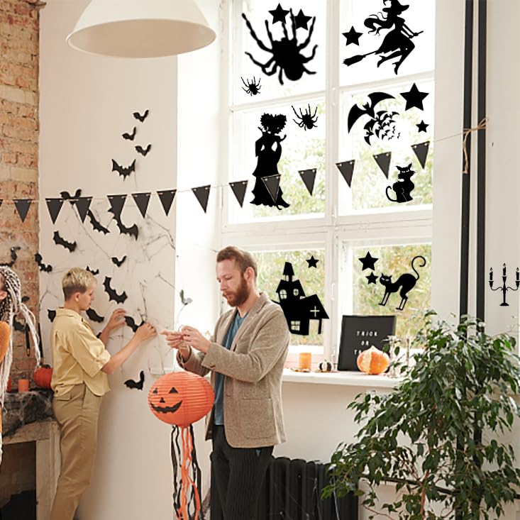 Kit Décorations Halloween : 2 Grands Autocollants Fantômes 155x77 Cm + 4 Autocollants Muraux 30x20 Cm - Adhésif Sans Trace