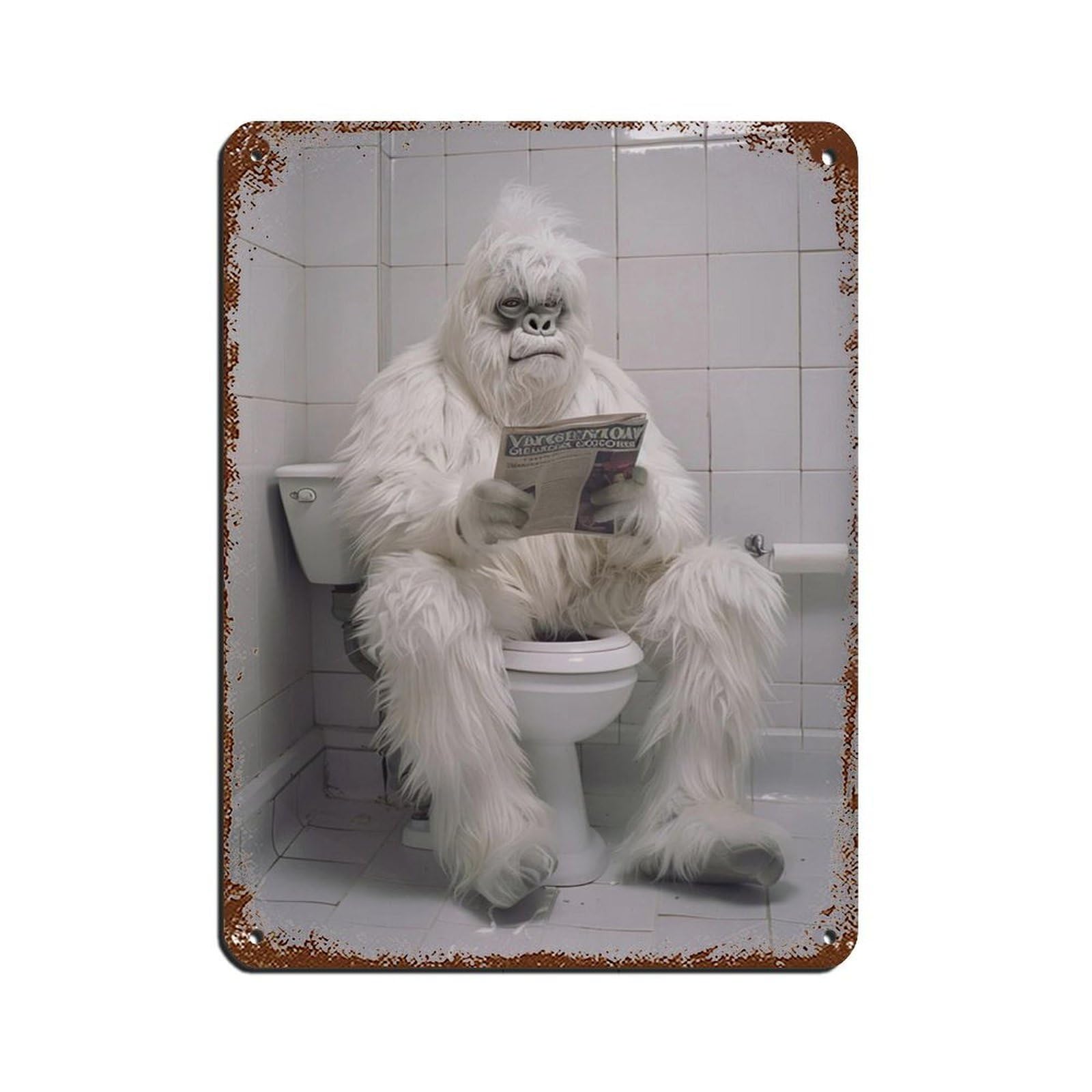 Yeti Sitting on The Toilet Reading A Newspaper (6) Tin Sign Vintage Metal Pub Club Cafe Bar Home Wall Art Decoration Poster Retro 12x16inch(30x40cm)