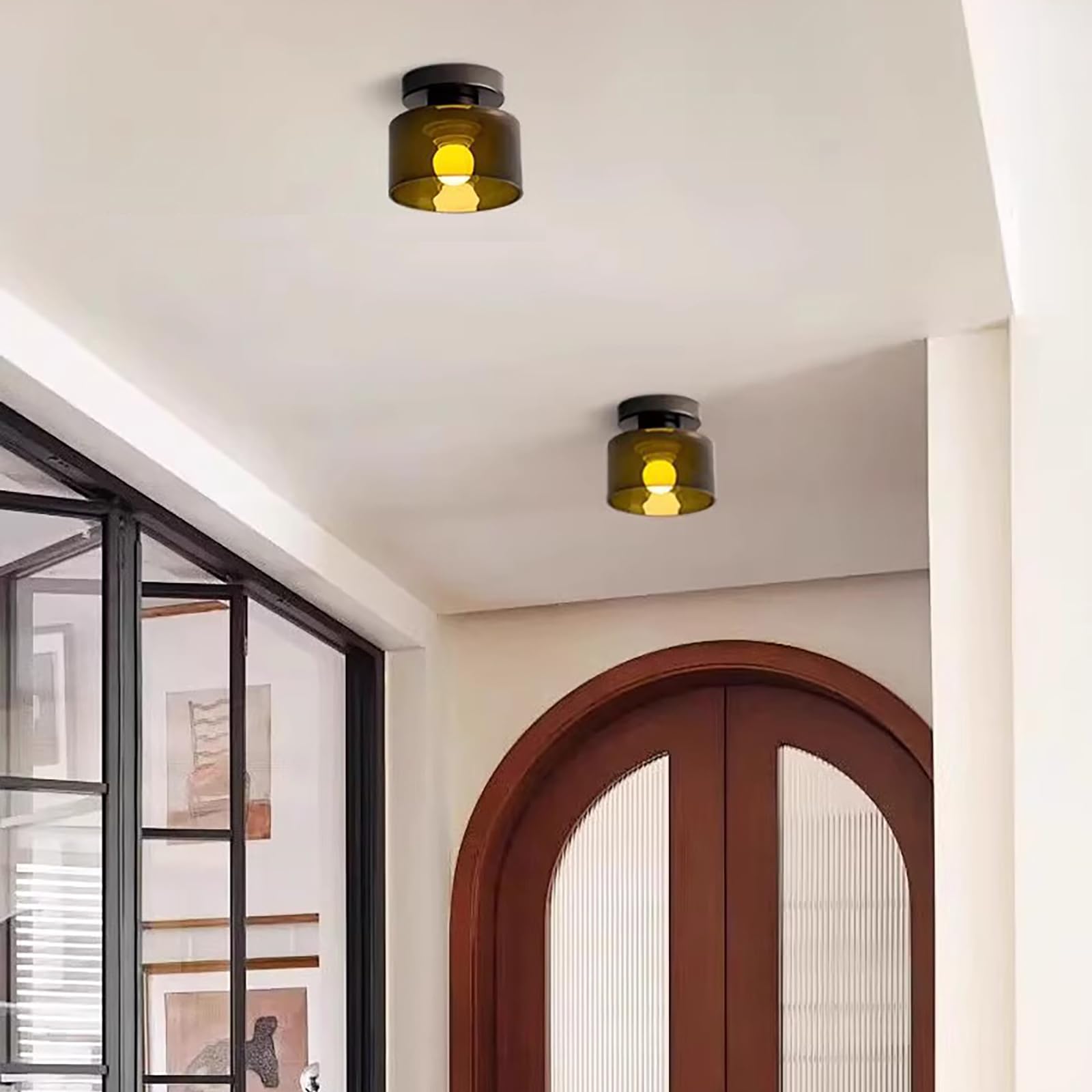 Nowoczesne Żelazne Szkło Flush Mount Światło Sufitowe, Złoto I Czarny Mosiądz Blisko Lampy Sufitowej, E27 Mini Sufitowe Oprawy Do Korytarza, Szafa, Wejście, Mała Łazienka,B-Warm light