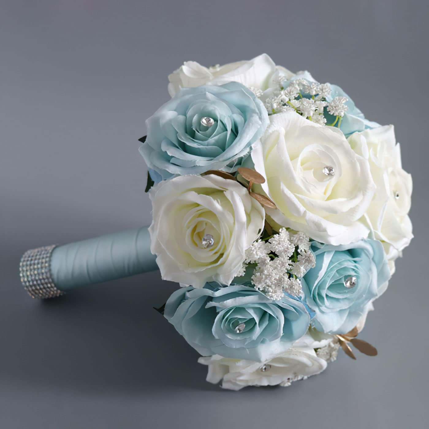 S_SSOY Wedding Bouquet for Bride Bridesmaid White and Blue Rose Bouquet for Wedding Party Prom Decoration - Image 4