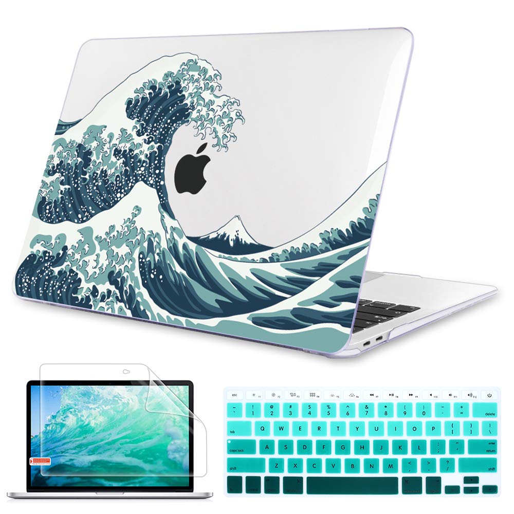 May ChenCompatible with MacBook Air 13 inch Case (Models A1369 & A1466, Older Version 2010-2017 Release), Plastic Hard Shell Case with Keyboard Cover & Screen Protector, Great Wave