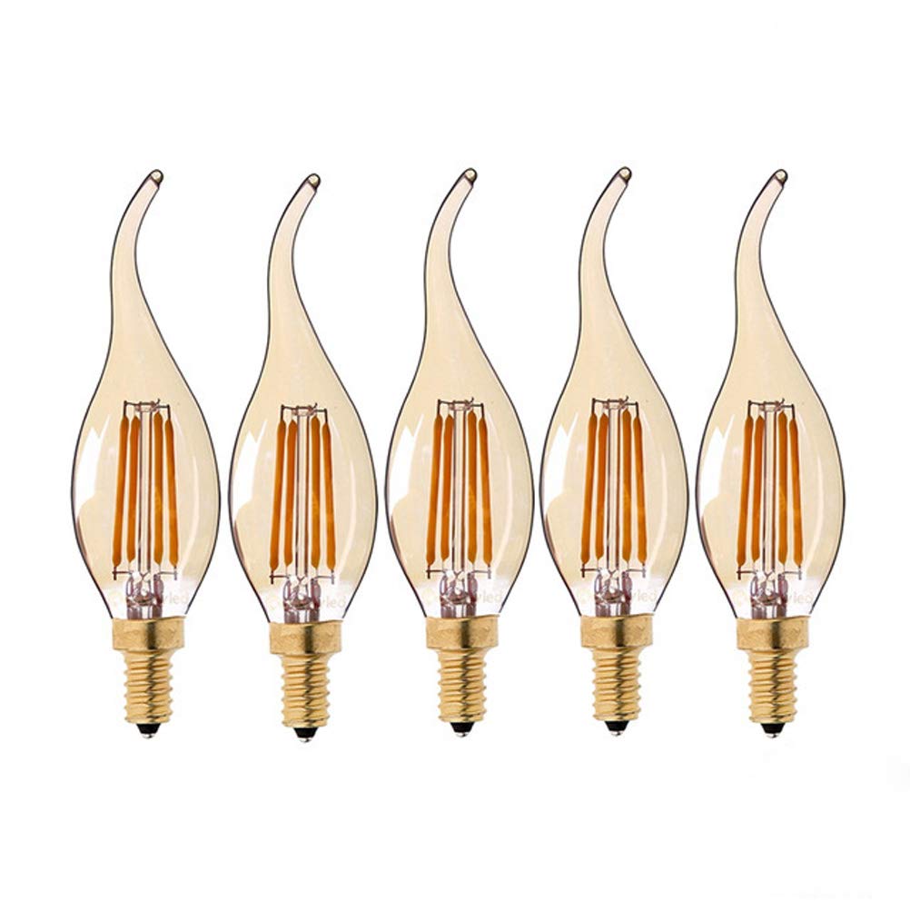 Bombilla LED Regulable de 4 W, Bombilla de filamento Tipo Vela de 2200 K/E14 con Base de candelabro, Forma de Llama, Punta Curvada, Equivalente a una Bombilla incandescen