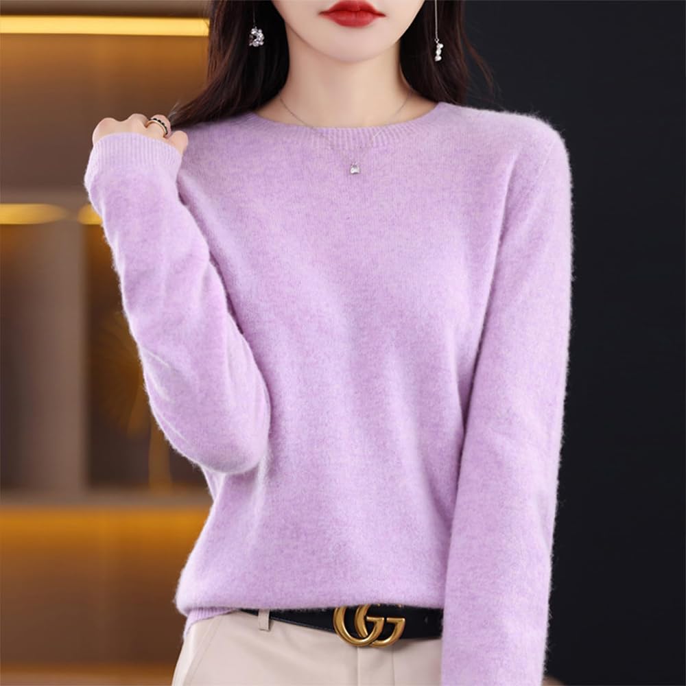 Suéteres de Cachemira para Mujer, jerséis de Cachemira, suéter de Lana Merino para Mujer, suéter de Punto Ligero (Violeta Claro,M)
