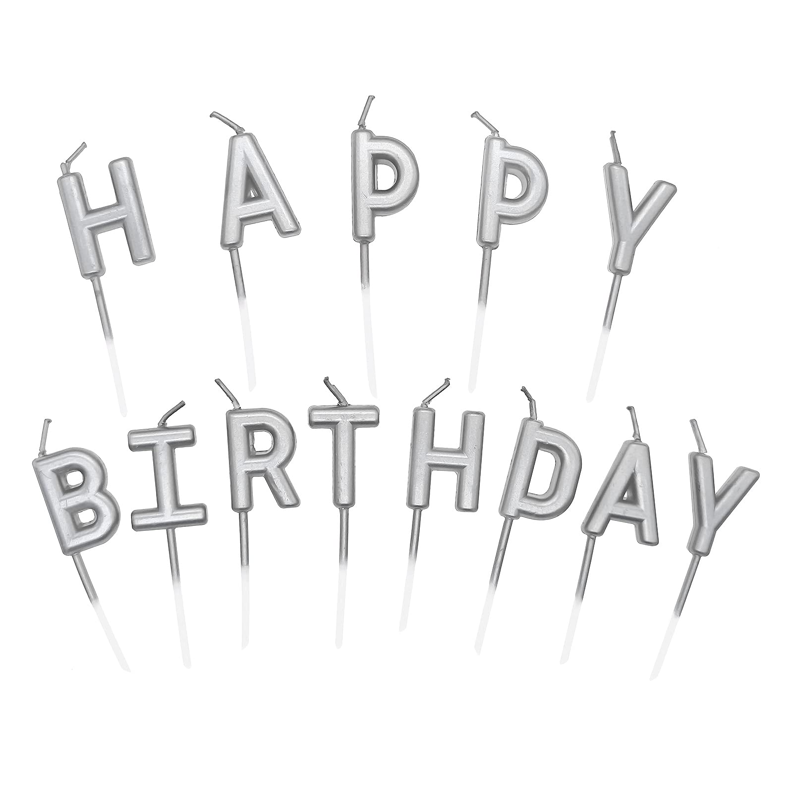 Lahviuu Silver Happy Birthday Candles,Personalised Cake Toppers With Letter Happy Birthday, Cake Decorating Candle For Birthday Party Decorations (Silver)