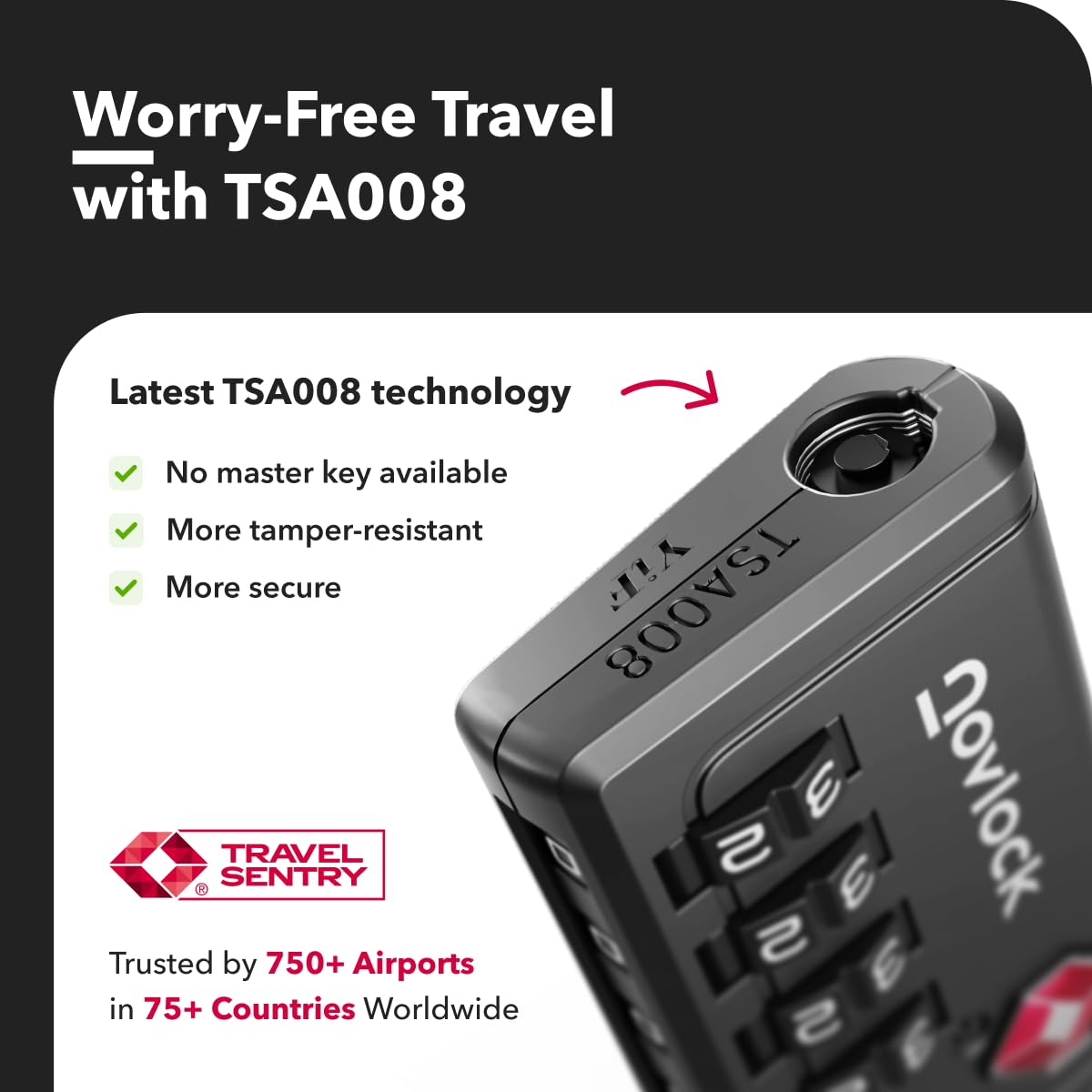 Lucchetto per bagagli approvato TSA, indicatore di ispezione, combinazione a 4 cifre, in lega di zinco resistente, per valigie, zaini, borse da viaggio, nero, confezione da 6