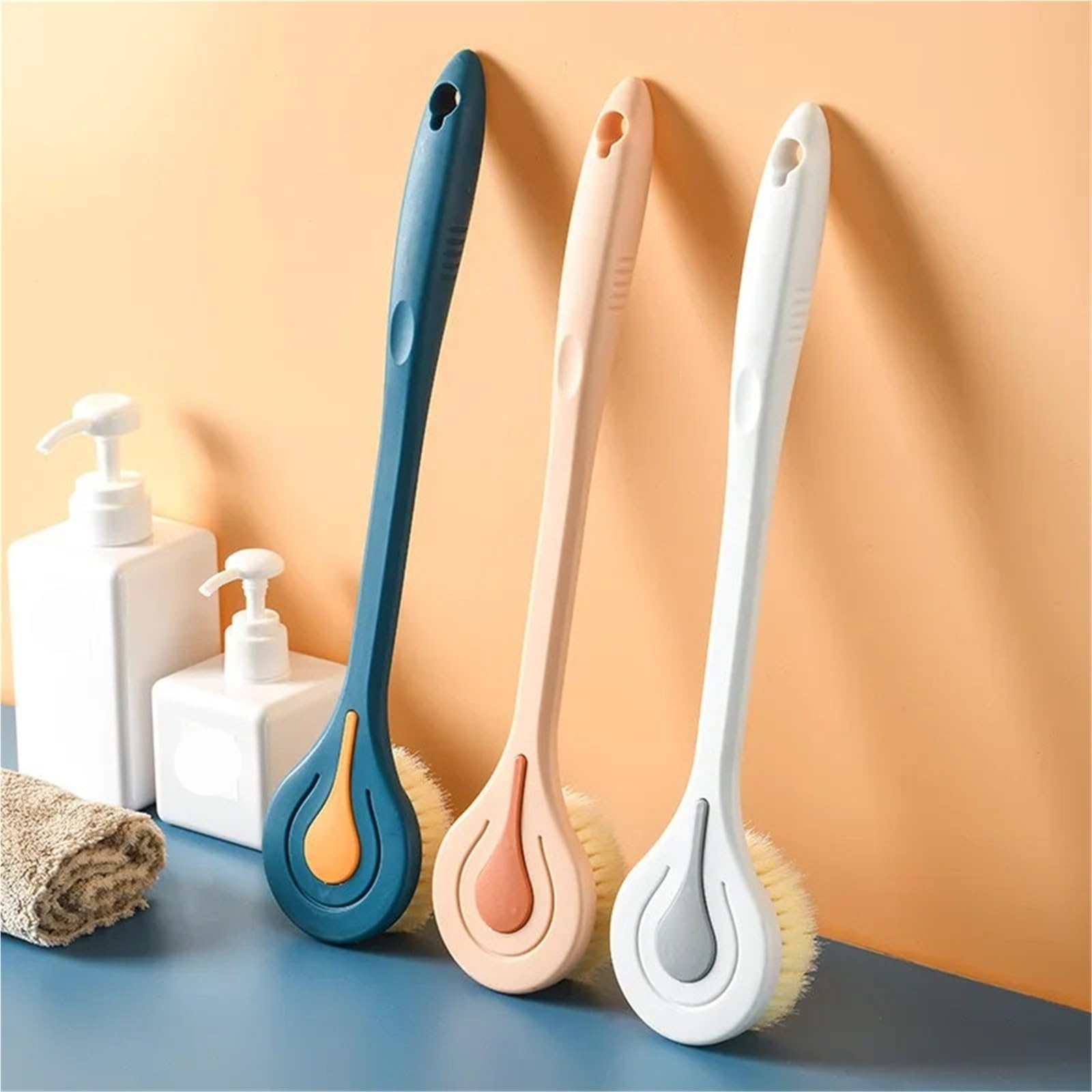 2 uds cepillo de baño mango largo pelo suave for espalda cepillos corporales frotador masaje ducha para Mujeres, Hombres(Pink)