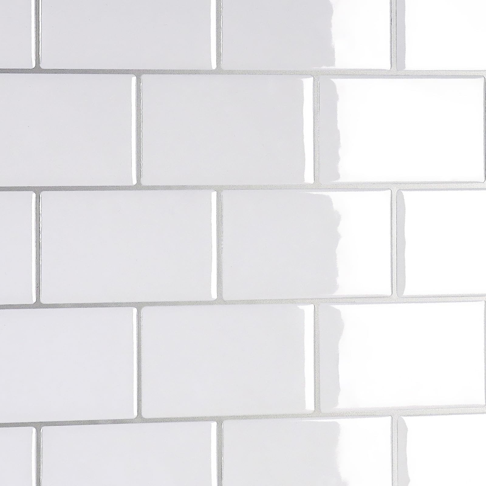 CRE8TIVE Peel and Stick Tile Backsplash 12x12 Inch - PU Gel Surface Ceramic Look Subway Tile, Self-Adhesive Removable PVC Tiles for Kitchen Backsplash, Bathroom, Laundry Room (4-Pack, Pure White)