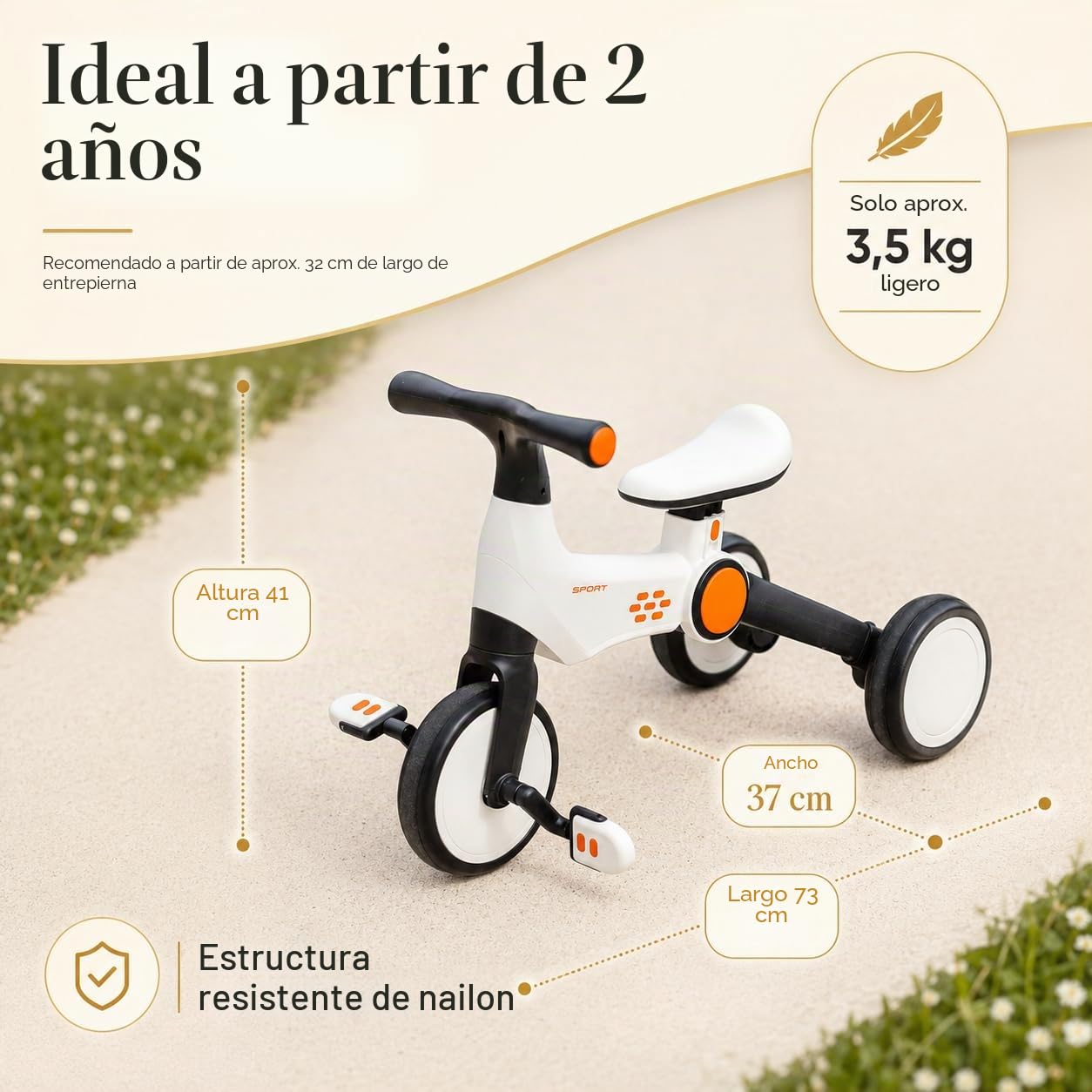 Bicicleta 3 en 1 para aprender a andar y triciclo, para pequeños exploradores a partir de 2 años, plegable, altura regulable (a partir de 32 cm) y con opción de pedal, resistente y segura