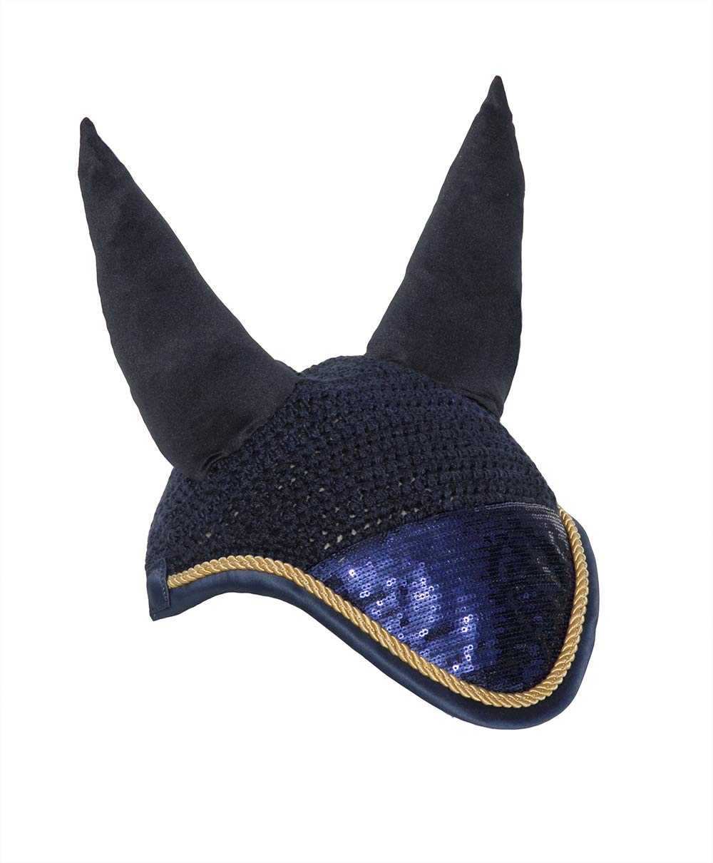 Rete Para Mosche Per Cavallo Con Orecchie All'uncinetto, Blu Navy Cristalli, Taglia Pony/cob - Foto 5