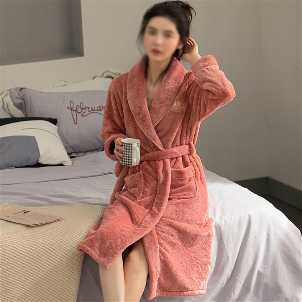 Frauen-Winter verdicken warmes Flanell-Pyjama-Set Langarm-Roben Nachtwäsche superweicher Fleece-Morgenmantel (Color : Pink, Size : L Code)