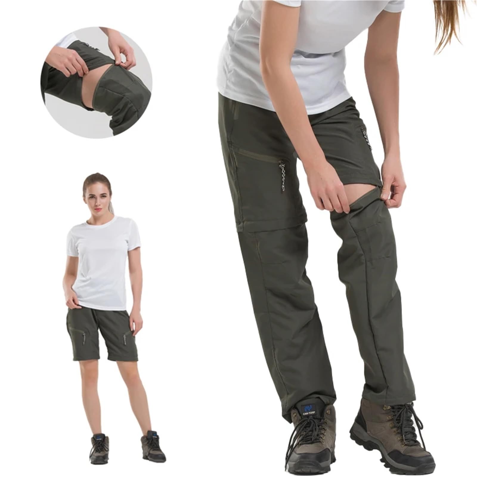 Pantalones de senderismo convertibles secado rápido for hombre y mujer, con bolsillo cremallera desmontable, aptos for ciclismo, pesca trekking Para Outdoor(Khaki,2XL)