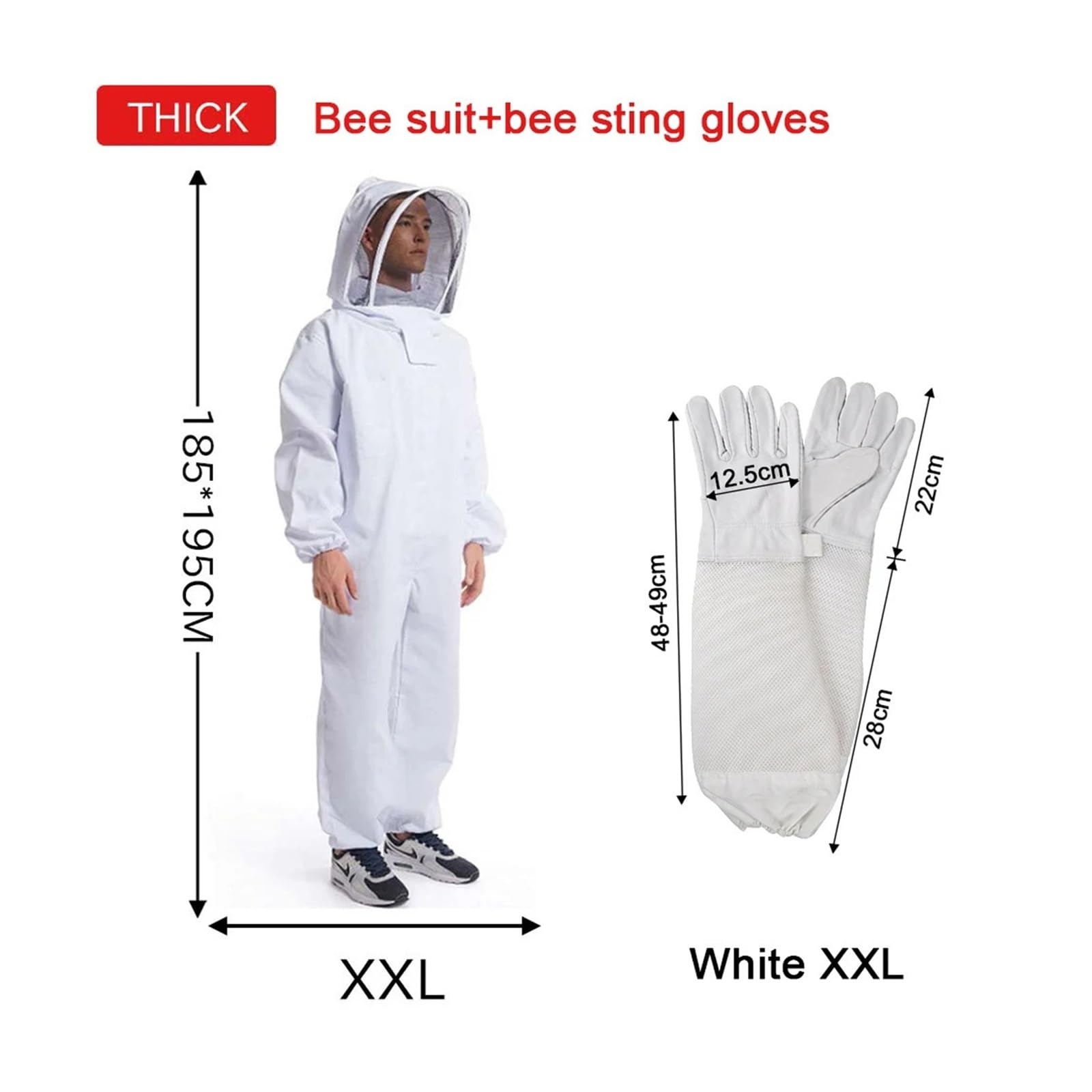 Ganzkörper-Imkerkleidung Professionelle Imkerkleidung Schutz Imkeranzug Sicherheitsschleier Unisex Kinder Für den Heimwerkergebrauch(XXL with gloves)