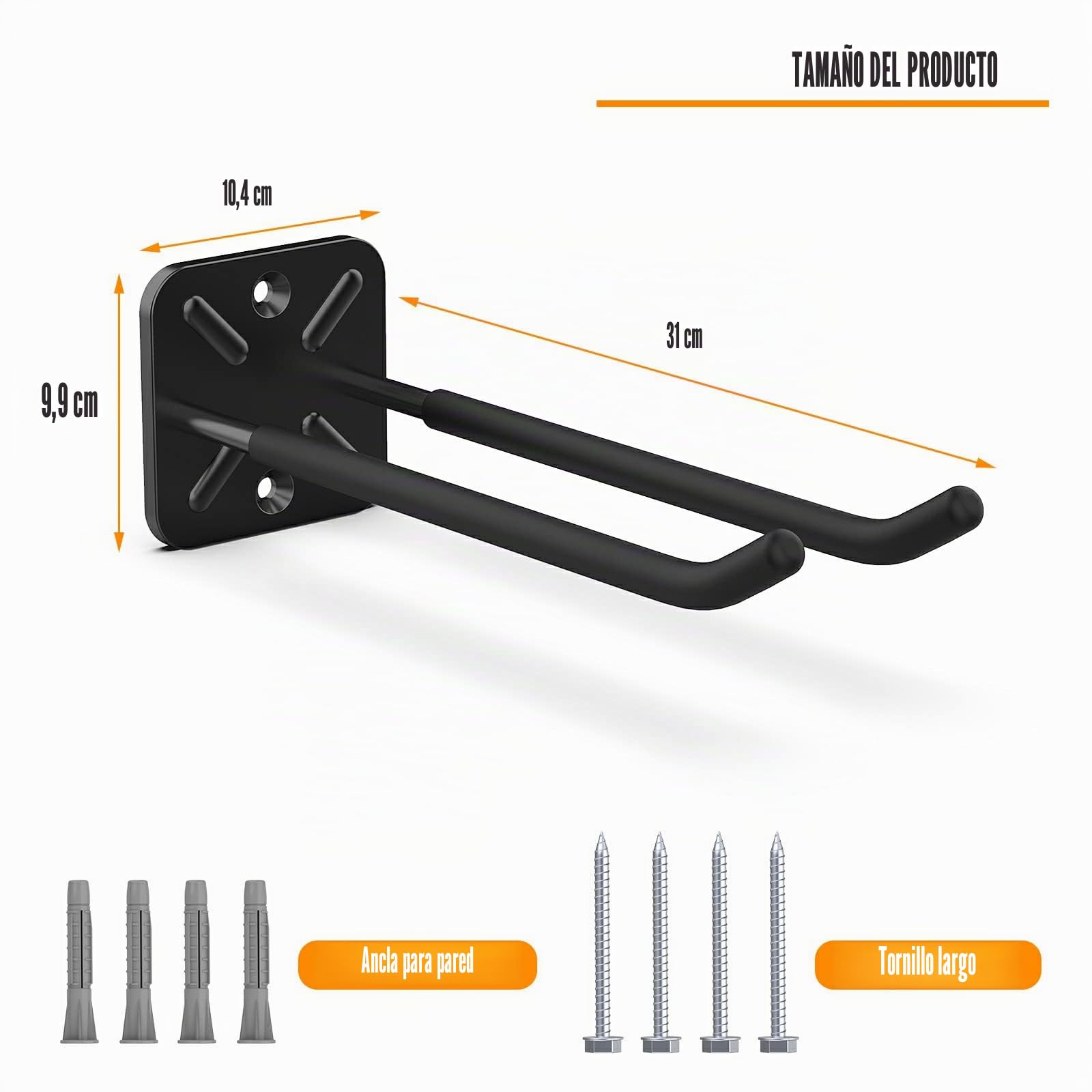 2 ganchos de garaje resistentes, 12.4 pulgadas, colgador de pared de garaje, ganchos de almacenamiento resistentes para colgar sillas, cochecitos, herramientas eléctricas, herramientas de