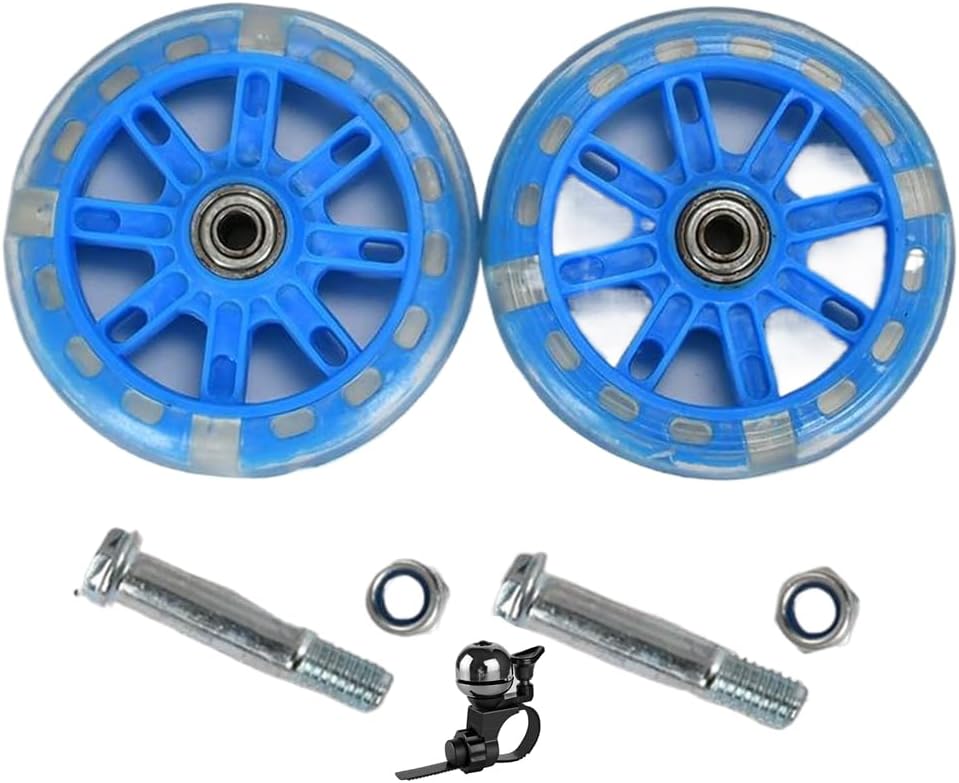 2 pcs Flash Led Bicycle Training Wheels for Kids' Bikes Scooter Wheels 110mm Wheel Replacement Universal for 12, 14, 16, 18, 20 inch Children's Bicycles (Blue)