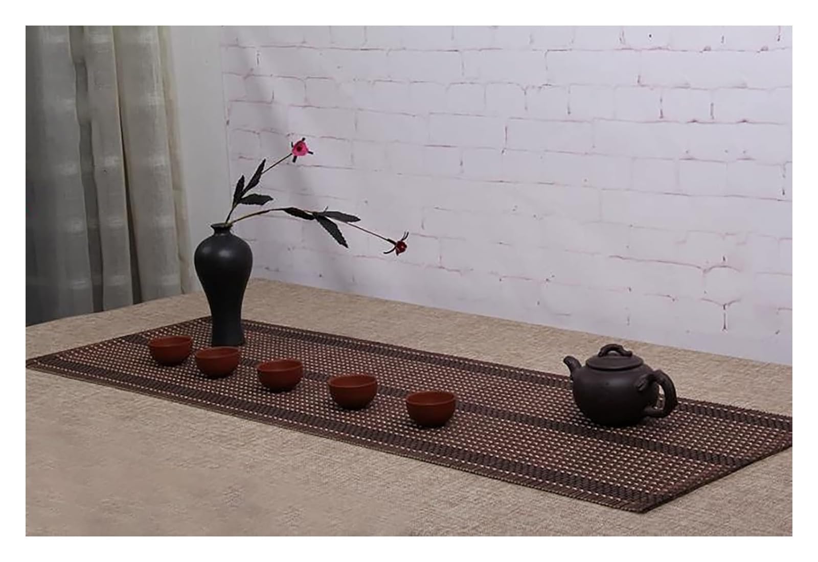 Chemin de table en bambou naturel, Chemin de Table en bambou de Style japonais, napperon antidérapant tissé à la main, napperons de Table basse de cuisine à domicile, couleur marron/café(30cm x 300cm