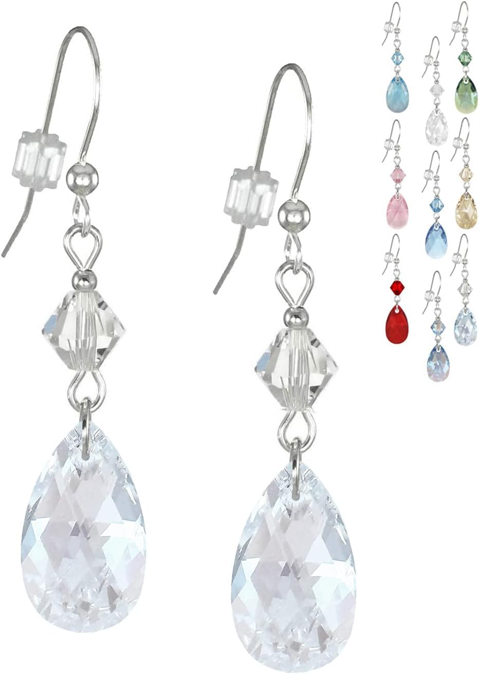 One Pair of 16mm Austrian Crystal Teardrop and Bicone Sterling Silver Earrings