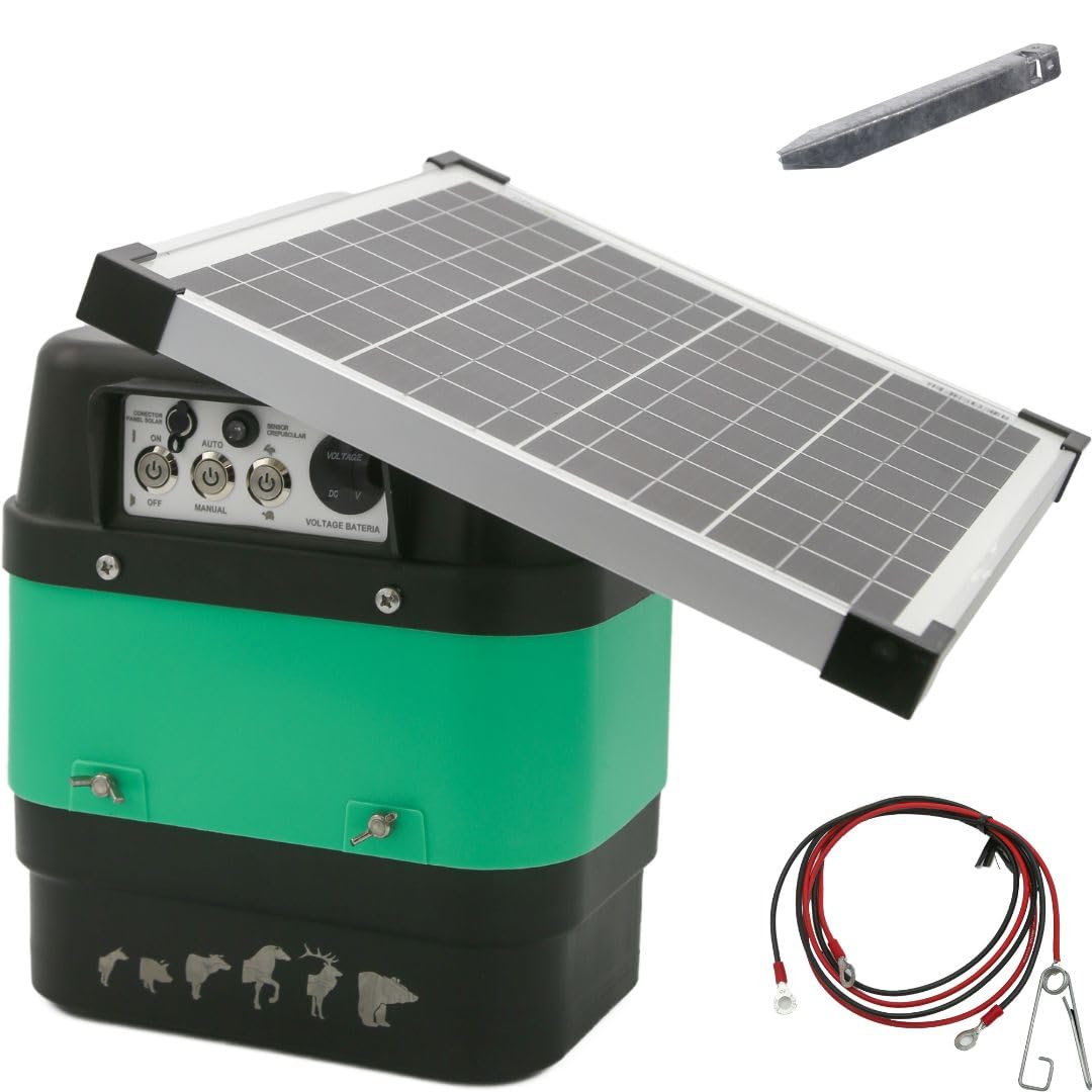 Eléctrico Solar Crepuscular Llampec Mod.50S – 6,3 J, 10.000 V y 75 km de Alcance – Especial Antijabalí con Sensor de Luz y Panel Solar 12V 20W Incluido – Batería 12V 60Ah no incluída