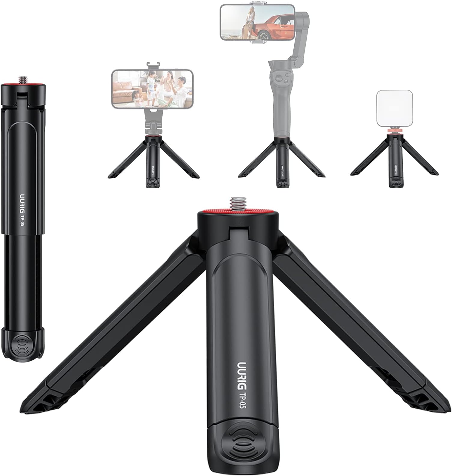 UURIG TP05 Extendable Mini Camera Tripod, Portable Selfie Stick Handle Grip Desktop Webcam Tripod with 1/4" Screw for DSLR Camera Webcam Phone Holder Selfie Stick Vlog Tripod