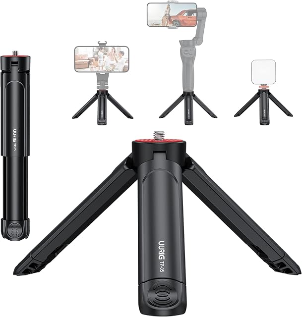 UURIG Étendue Mini Trépied de caméra, Portable Selfie Stick Poignée Bureau Webcam Trépode avec vis 1/4" pour DSLR Caméra Webcam Porte-Téléphone Selfie Stick Vlog Tripod