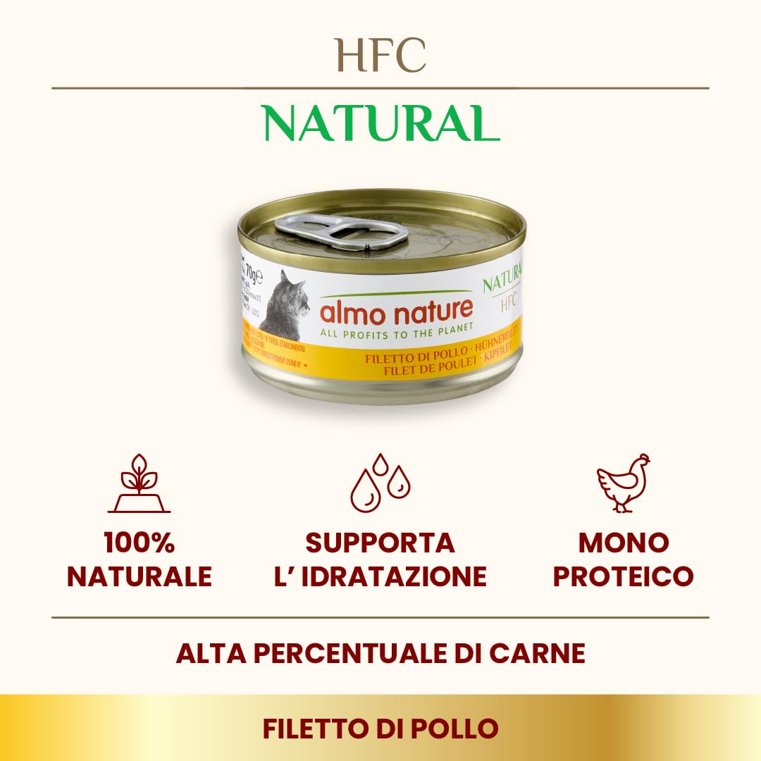 Almo Nature HFC Natural Alimento Umido per Gatti - Filetto di Pollo - Confezione da 420 g (6 x 70 g)