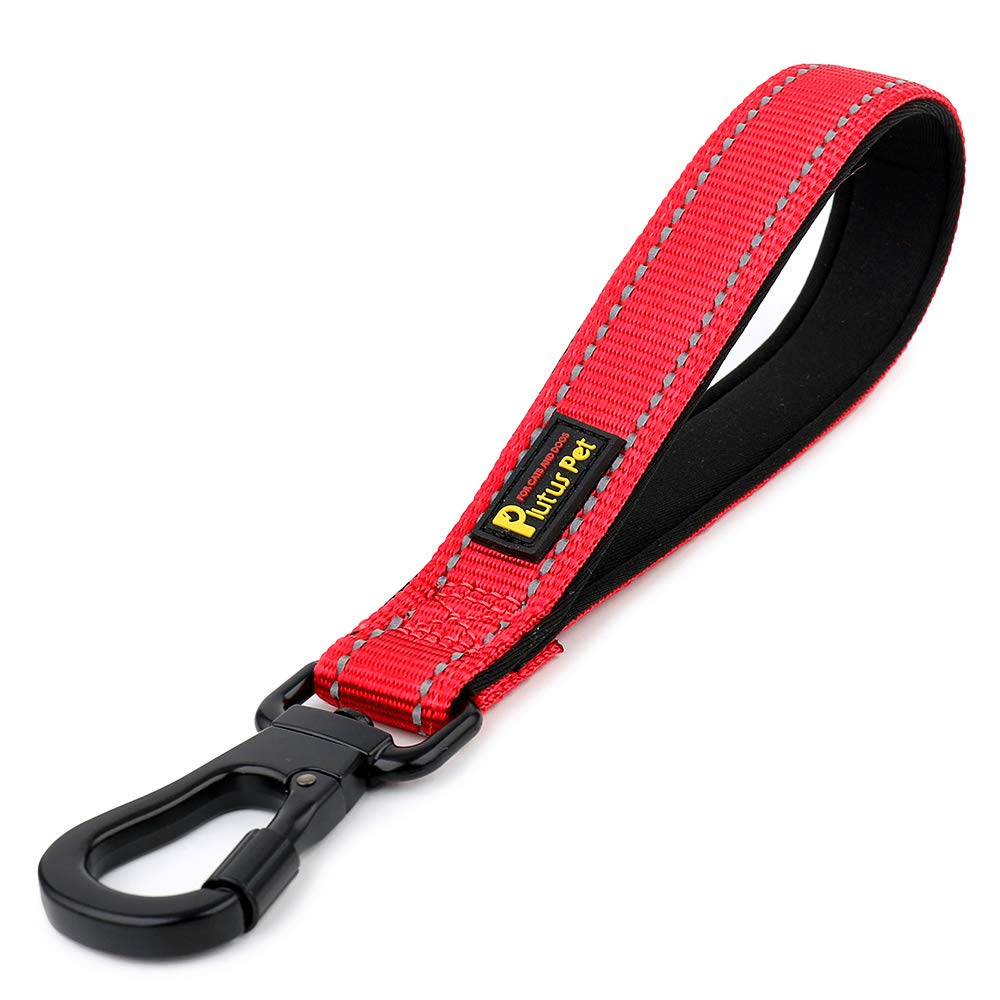 PLUTUS PET Kurze Hundeleine, 25,4 cm, mit gepolstertem Nylongriff, starke Haustier-Leine mit Karabinerhaken, perfekt für große oder mittelgroße Hunde (25,4 cm, rot