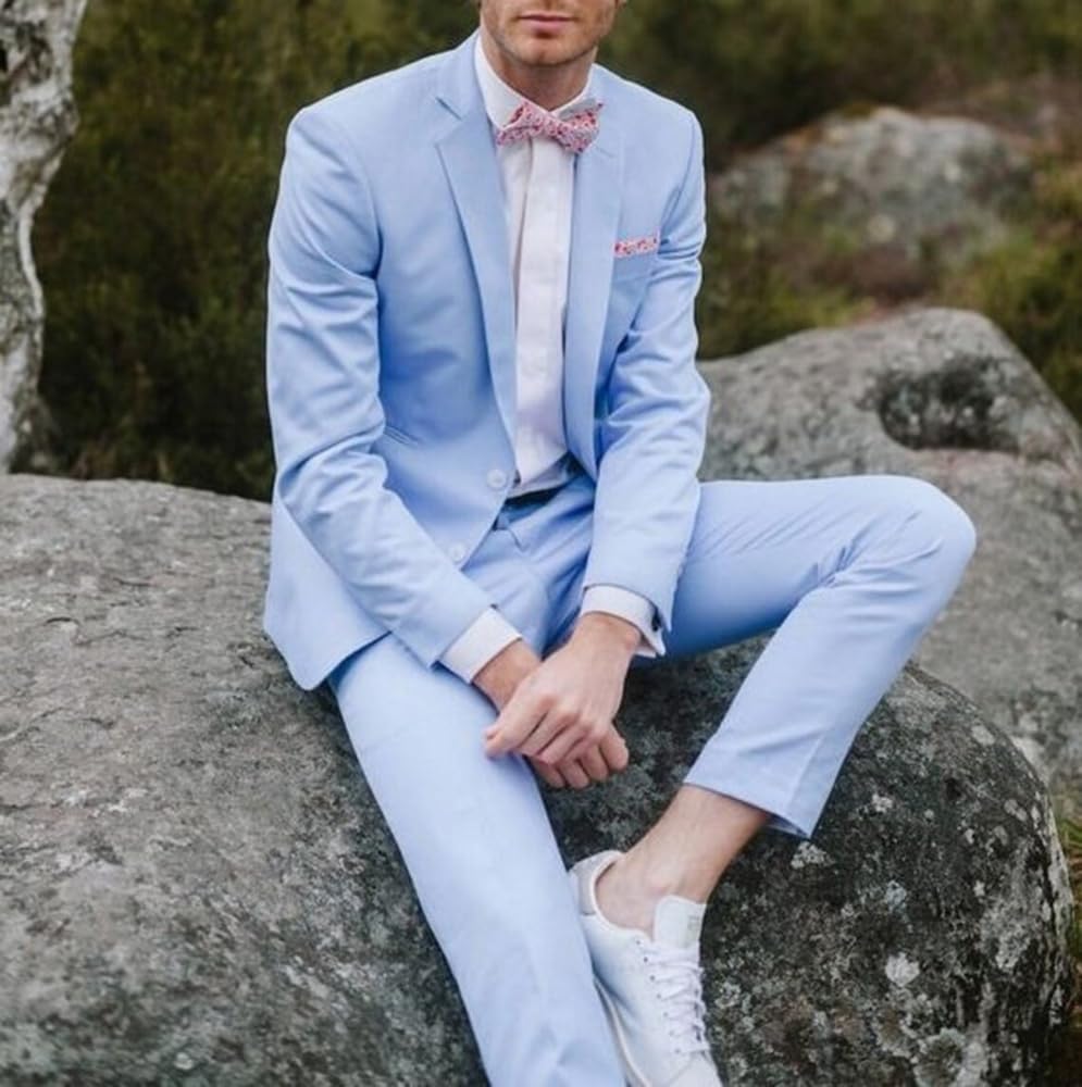 Uomo Notch Risvolto Vestito Due Pezzi Casual Cena Giacca Pantaloni per Tutti i Giorni