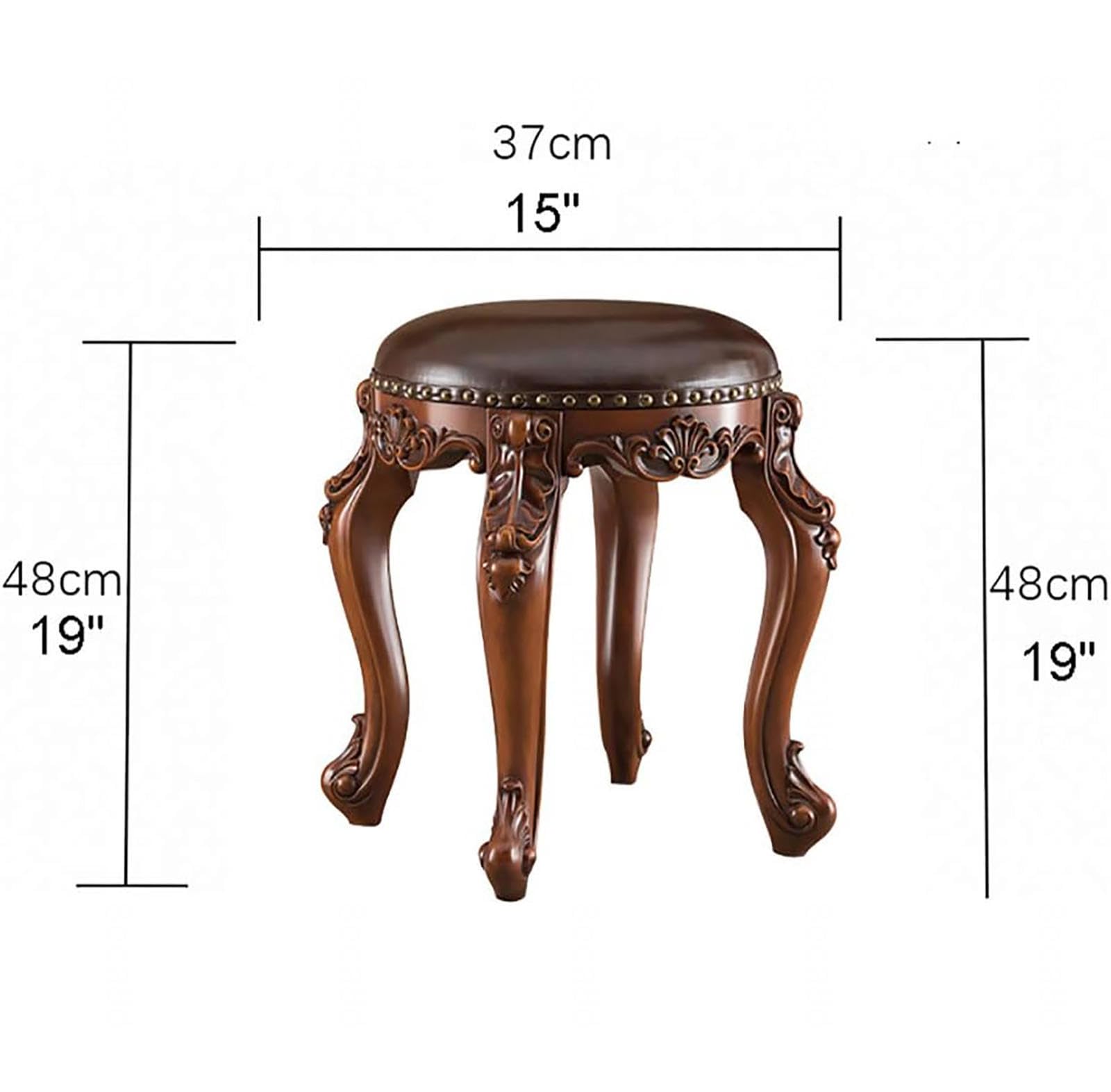 JIOWEUOE Poggiapiedi rotondo in pelle, stile medievale, con cuscini; sgabello in pelle; sgabello per camera da letto in rovere massiccio con quattro gambe in legno; sgabello decorativo in stile